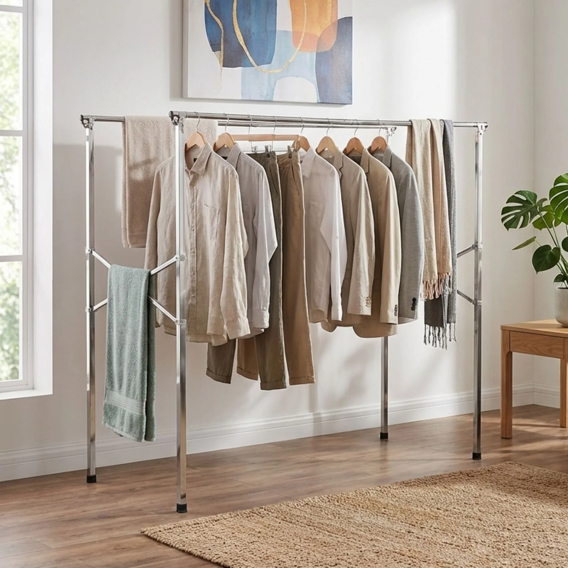 2.4m Foldable Stainless Steel Clothes Rack - Image 5