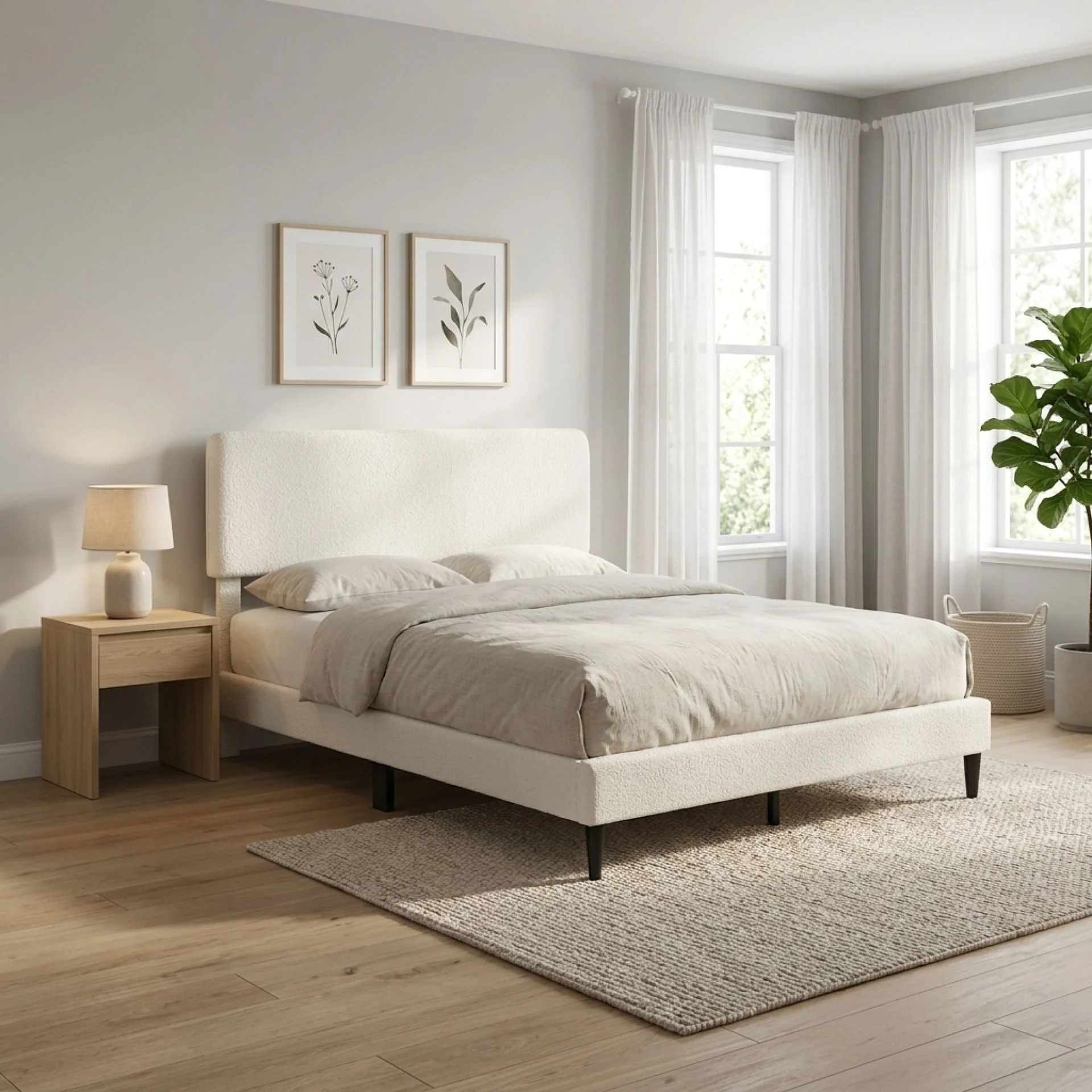 Lumen Queen Bed Frame - Cream