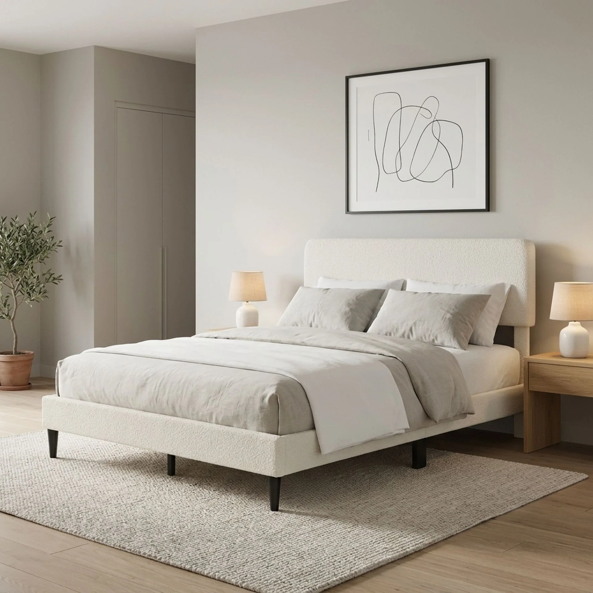 Lumen Queen Bed Frame - Cream - Image 3