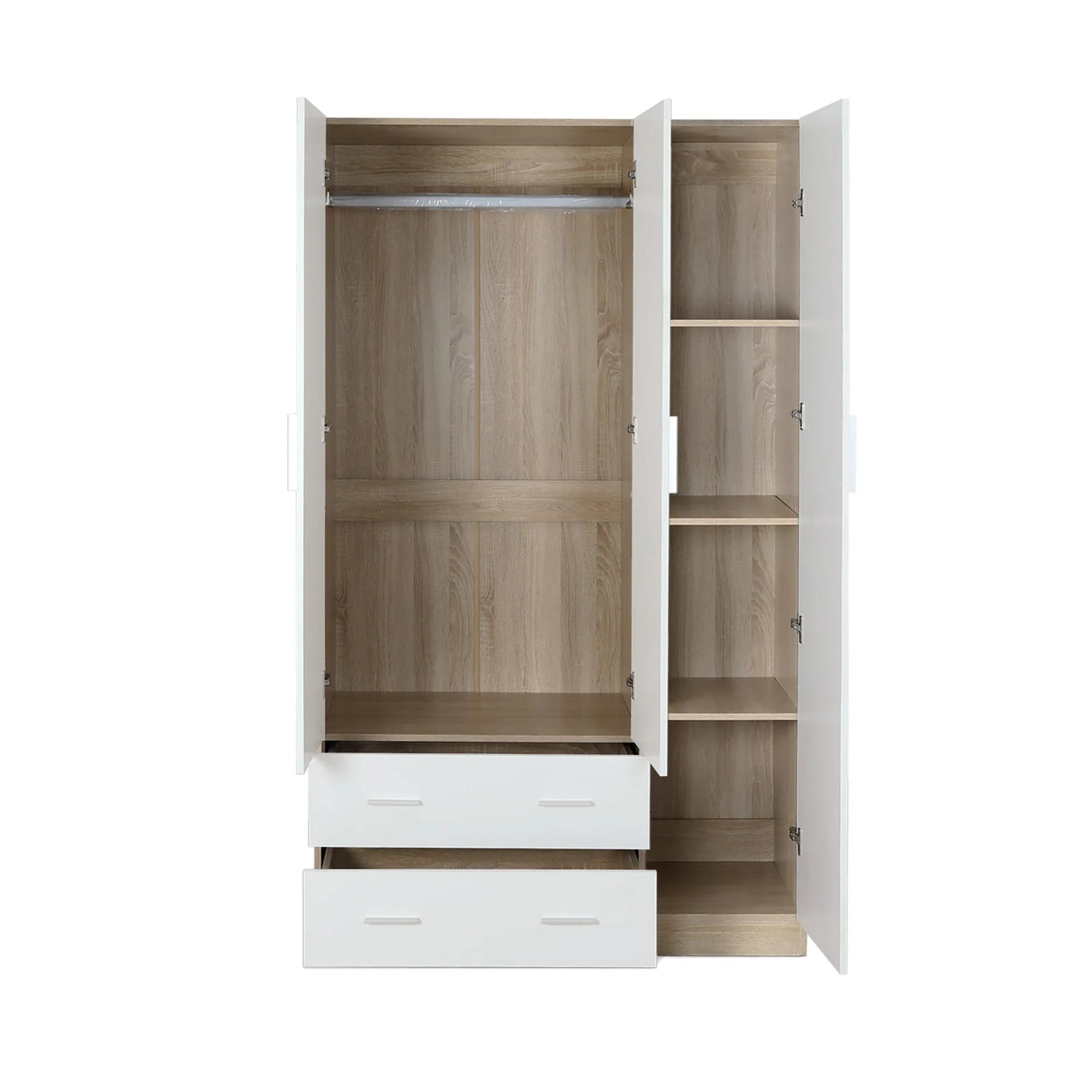 Bram 3 Door Wardrobe Cabinet with Mirror - Oak + White - Image 10