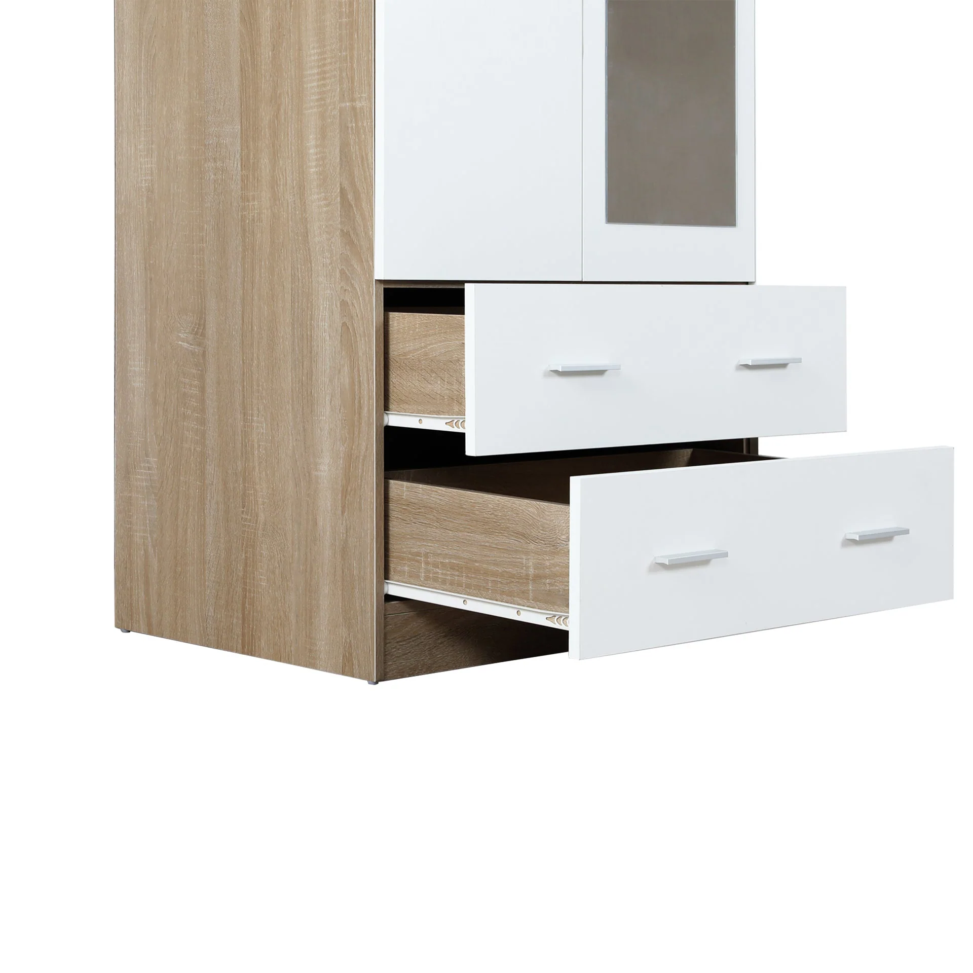 Bram 3 Door Wardrobe Cabinet with Mirror - Oak + White - Image 11