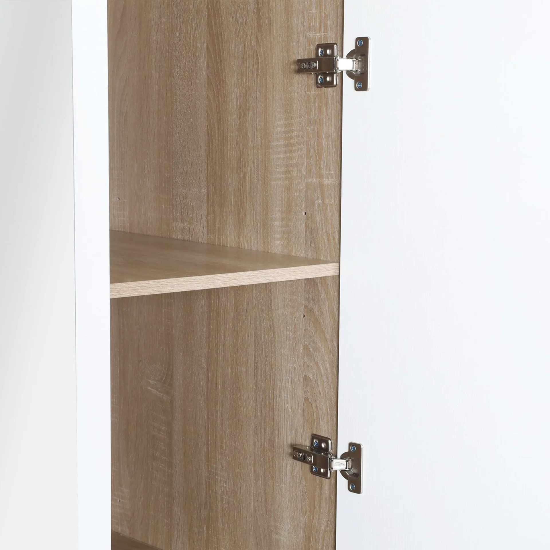 Bram 3 Door Wardrobe Cabinet with Mirror - Oak + White - Image 12