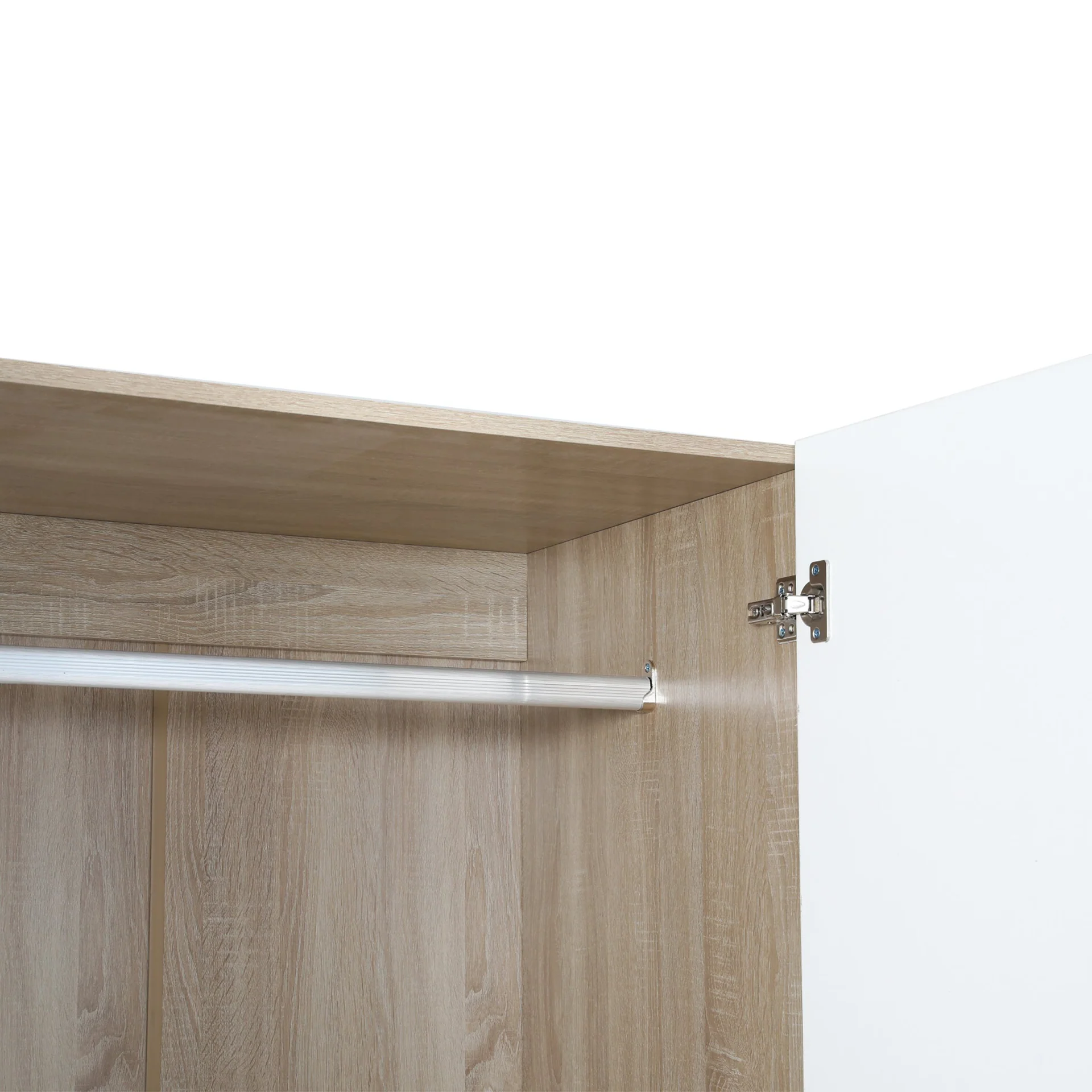 Bram 3 Door Wardrobe Cabinet with Mirror - Oak + White - Image 13