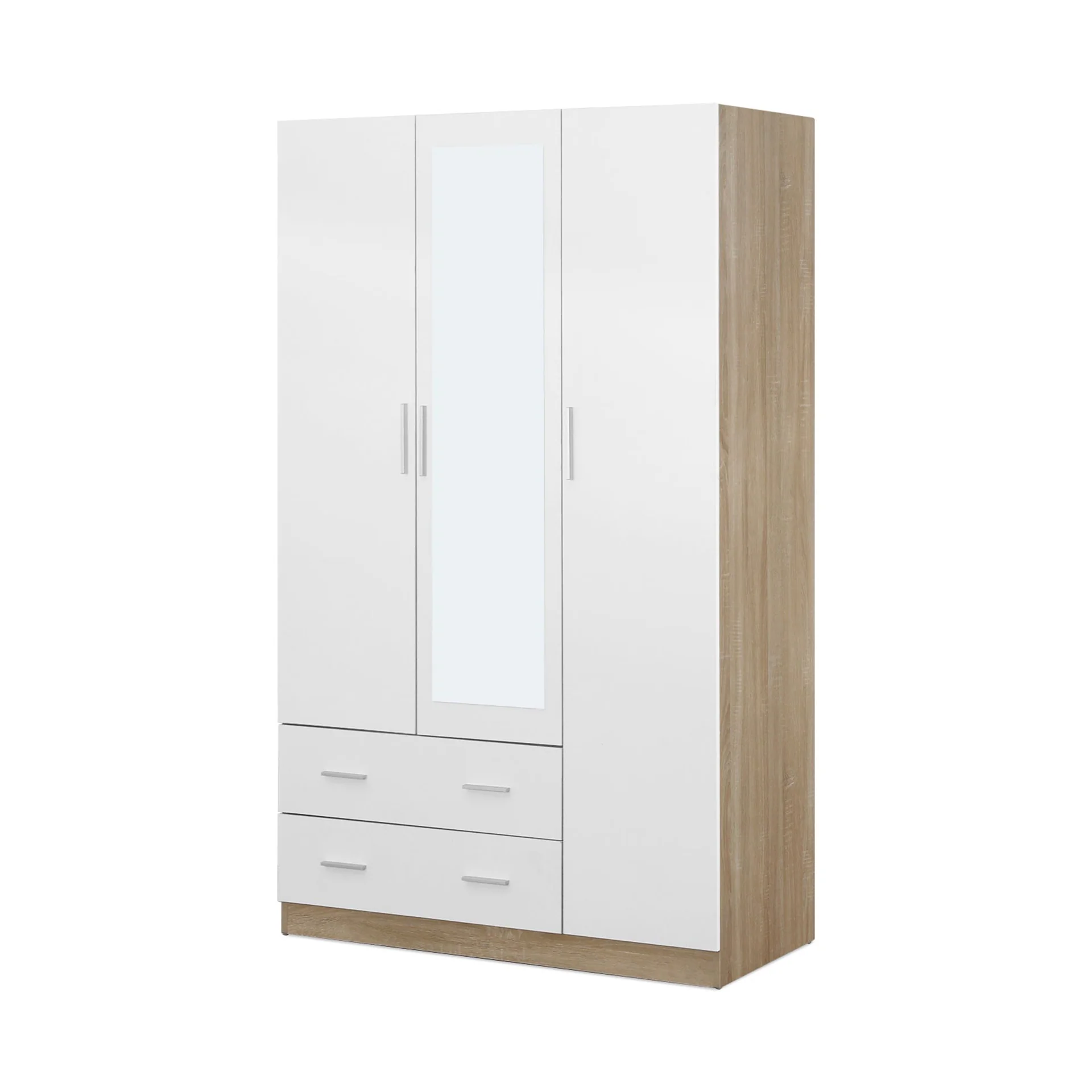 Bram 3 Door Wardrobe Cabinet with Mirror - Oak + White - Image 9