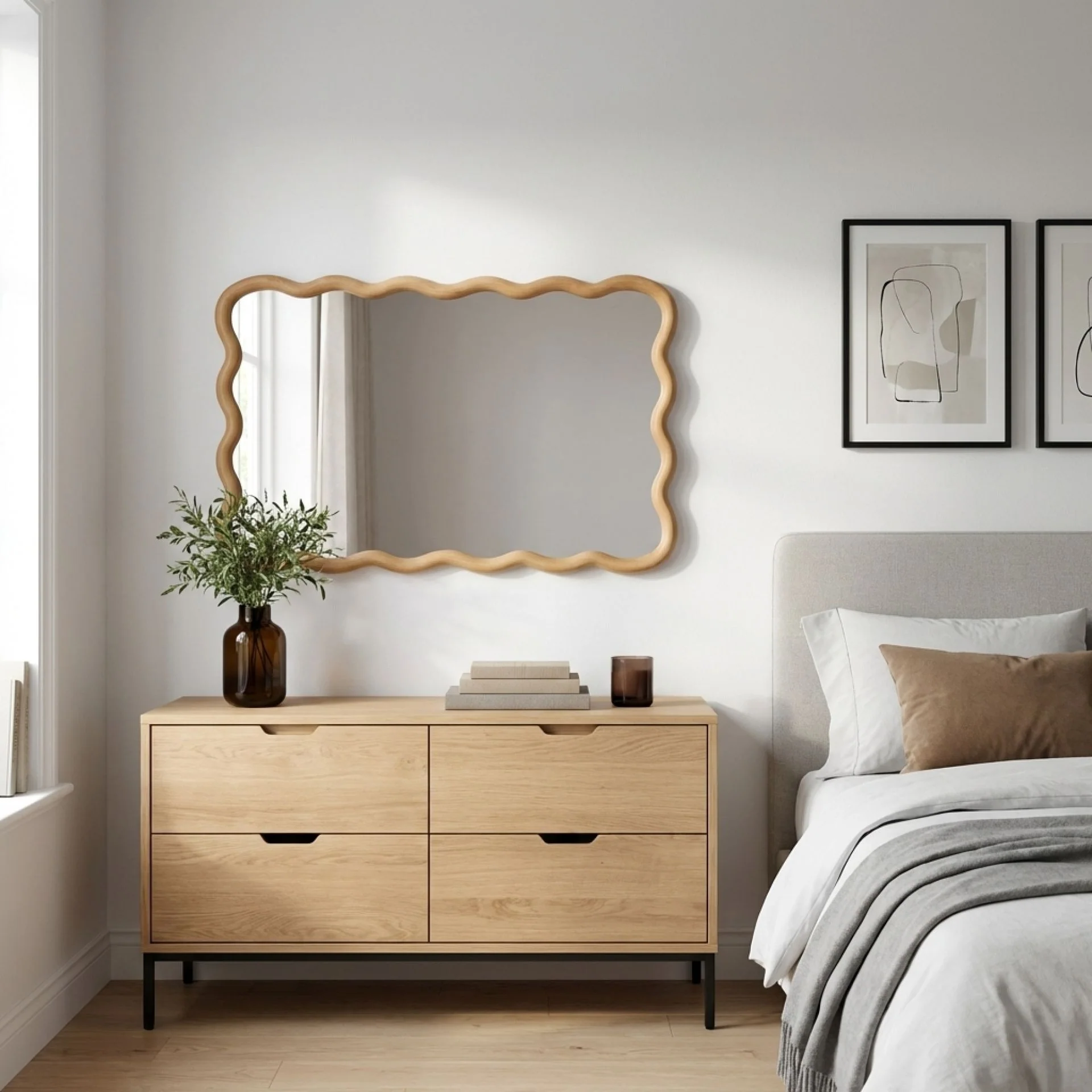 Ripple Wavy Wooden Wall Mirror 91CM - Warm Walnut - Image 5