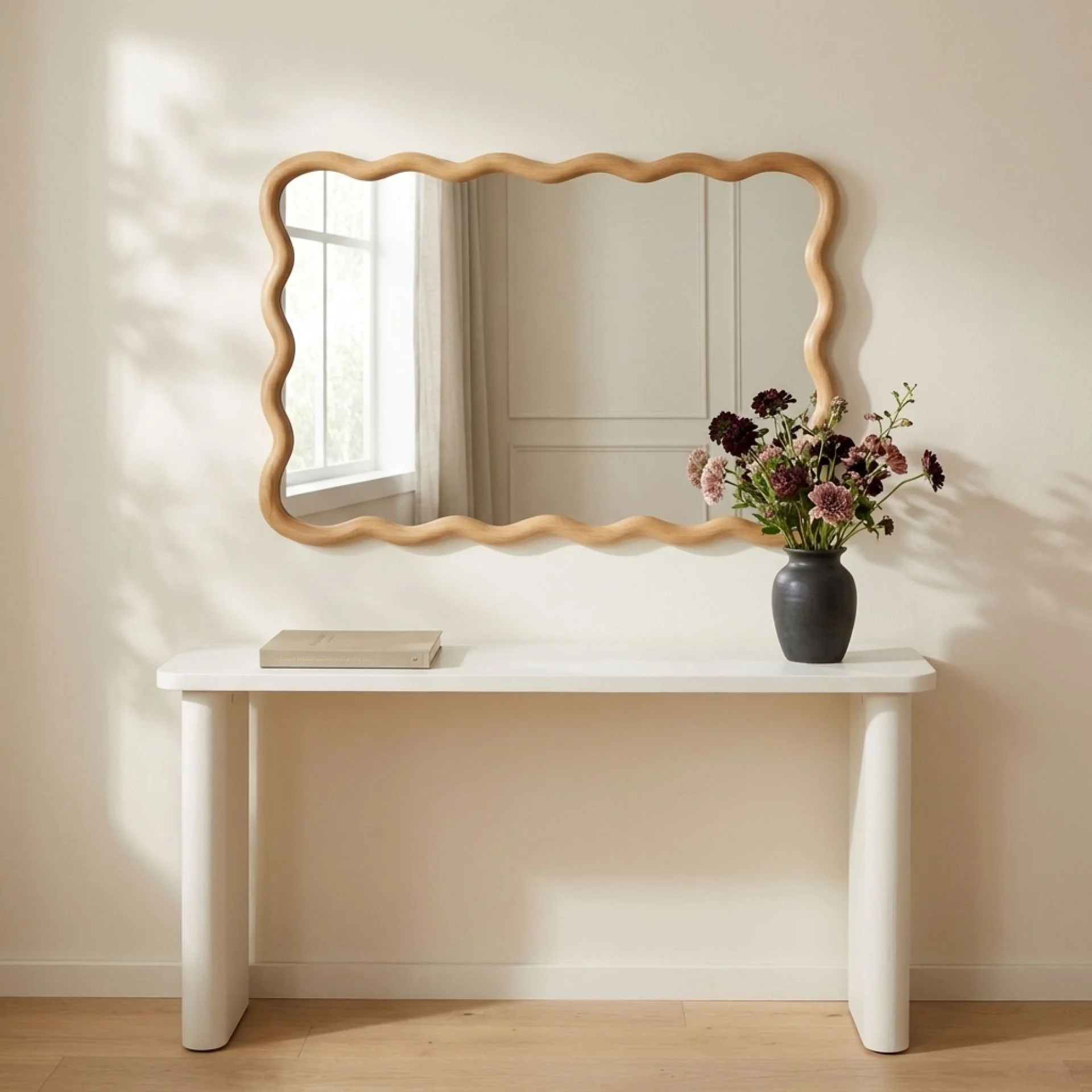 Ripple Wavy Wooden Wall Mirror 91CM - Warm Walnut - Image 7