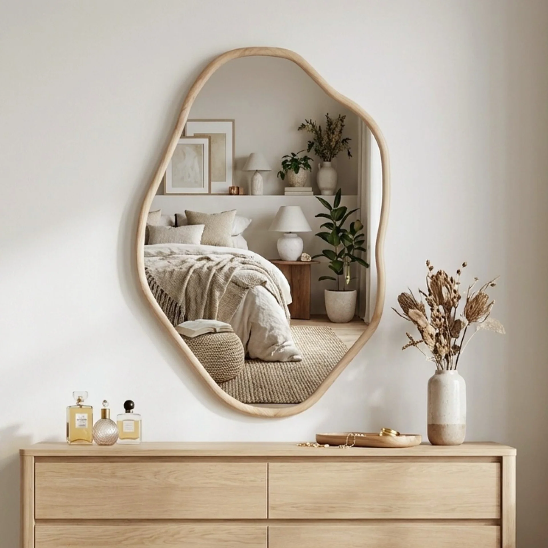 Moro Freeform Wall Mirror 91CM - Light Wood
