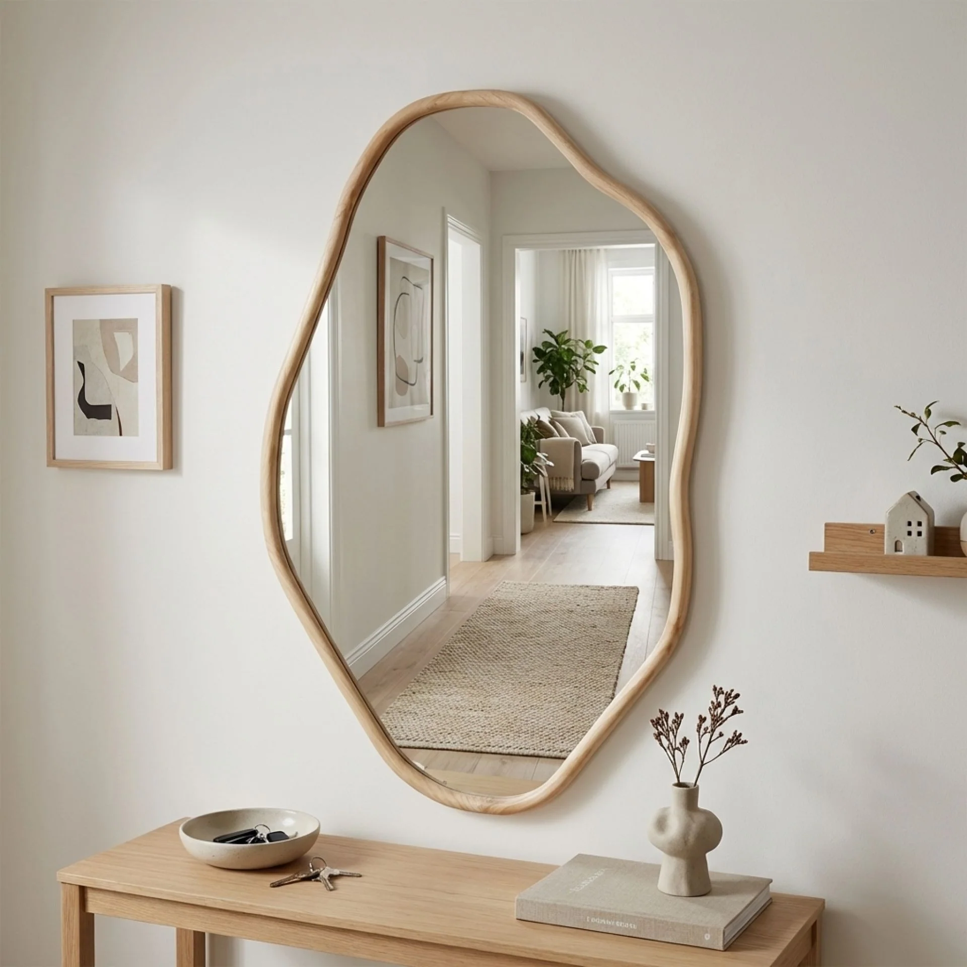 Moro Freeform Wall Mirror 91CM - Light Wood - Image 2
