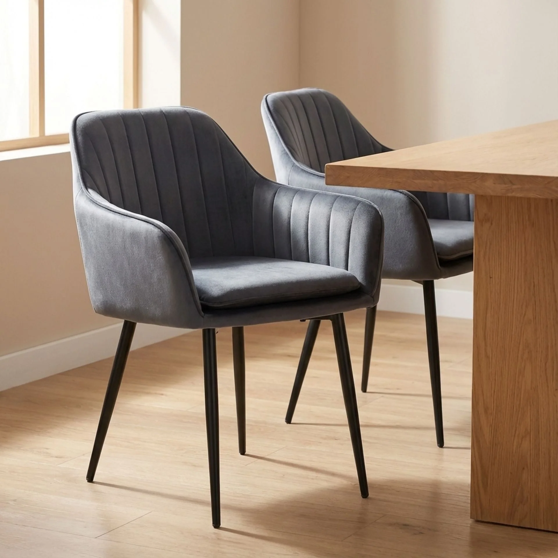 Adelaide Velvet Dining Chairs - Set of 2 - Dark Grey