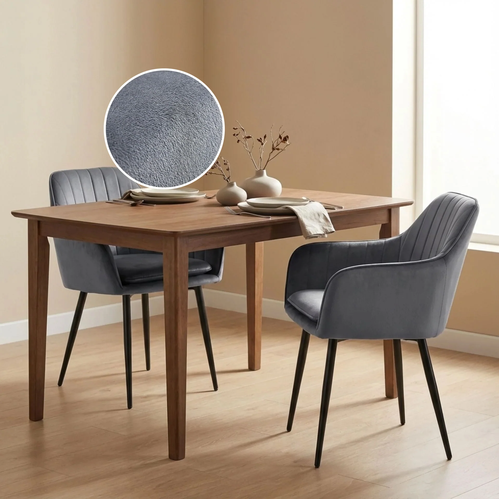 Adelaide Velvet Dining Chairs - Set of 2 - Dark Grey - Image 2