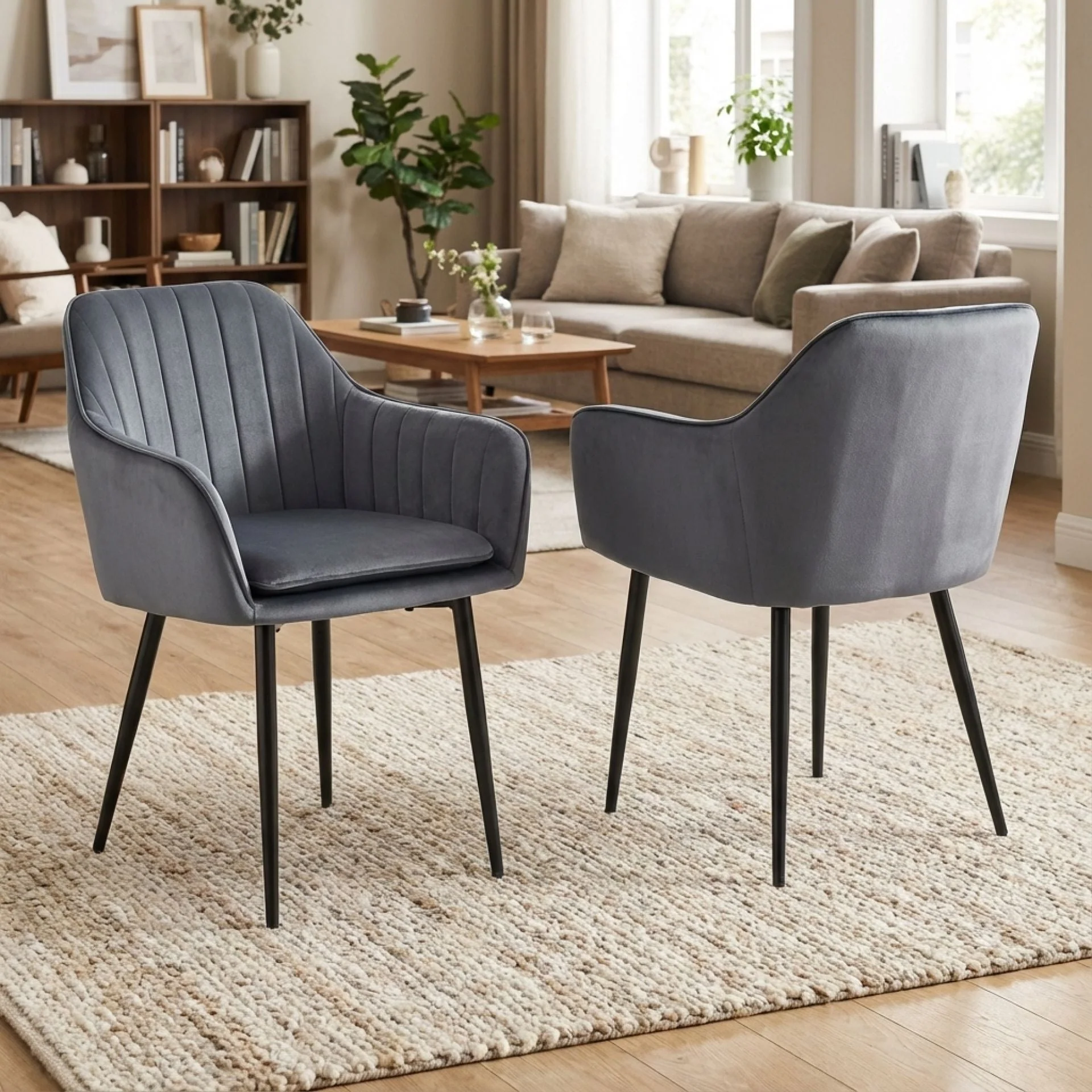 Adelaide Velvet Dining Chairs - Set of 2 - Dark Grey - Image 3