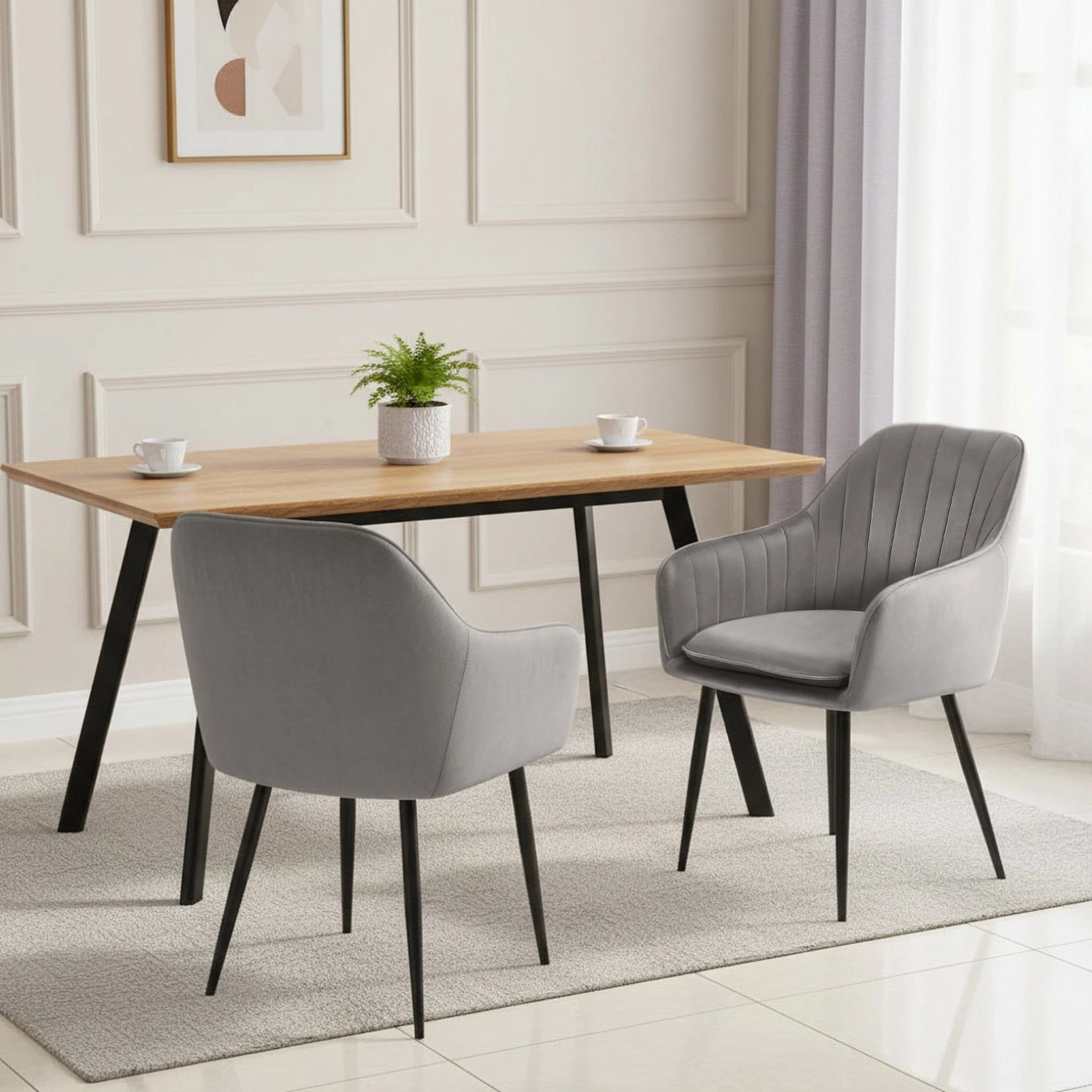 Adelaide Velvet Dining Chairs - Set of 2 - Light Grey