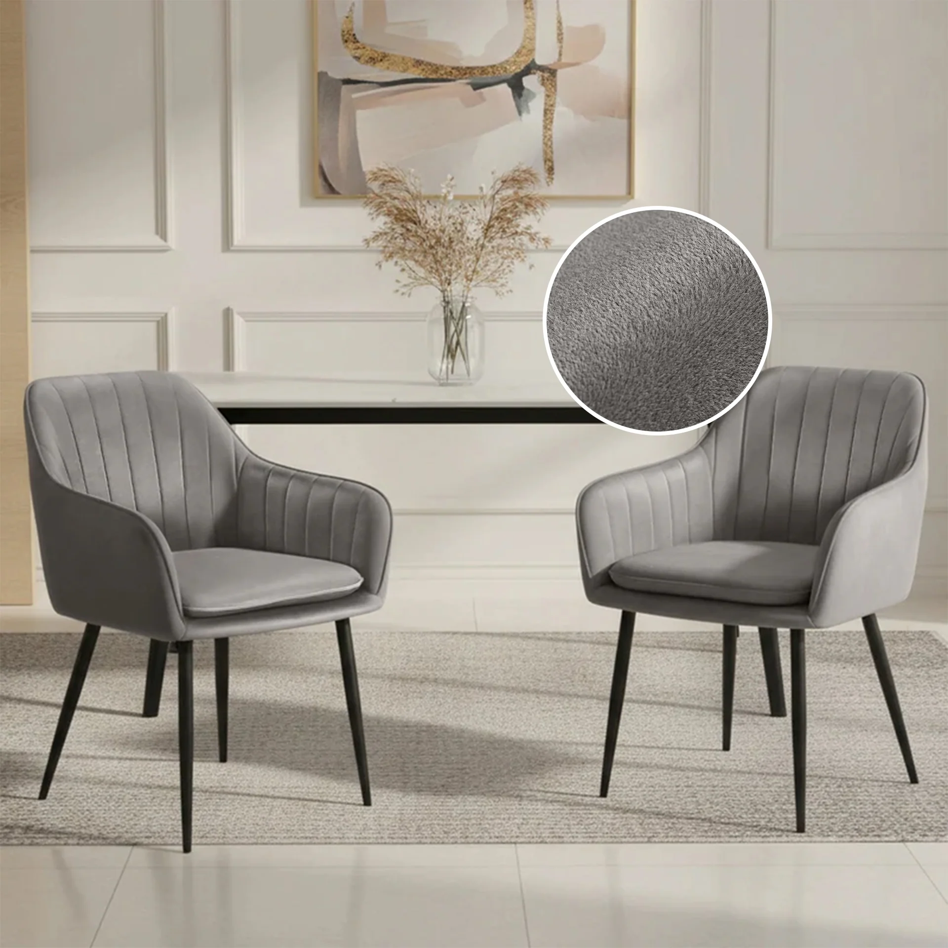 Adelaide Velvet Dining Chairs - Set of 2 - Light Grey - Image 2