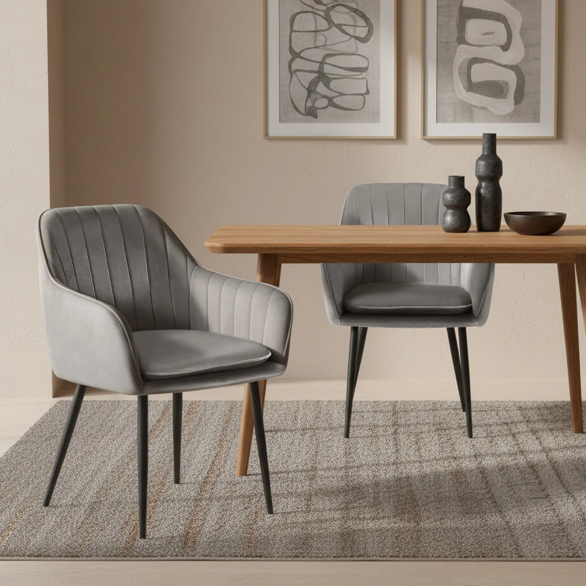 Adelaide Velvet Dining Chairs - Set of 2 - Light Grey - Image 3
