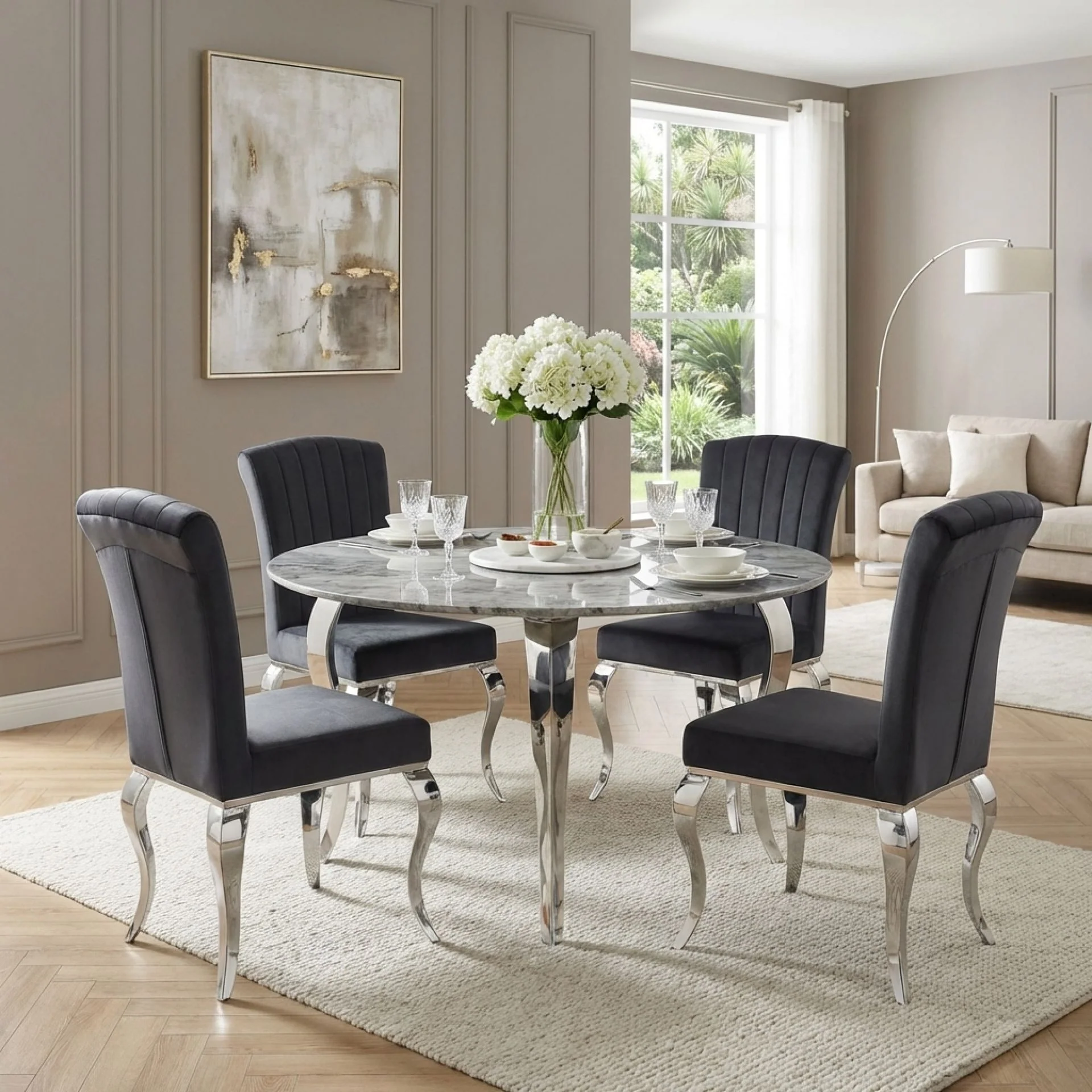 Alba Velvet Dining Chairs - Set of 4 - Charcoal - Image 4