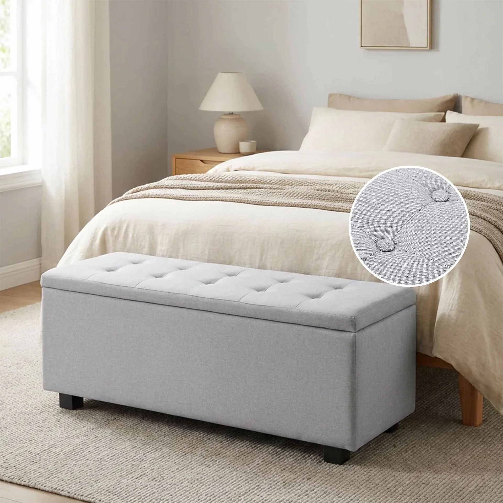 Alexander Linen Storage Ottoman Bench - Light Grey - Image 2
