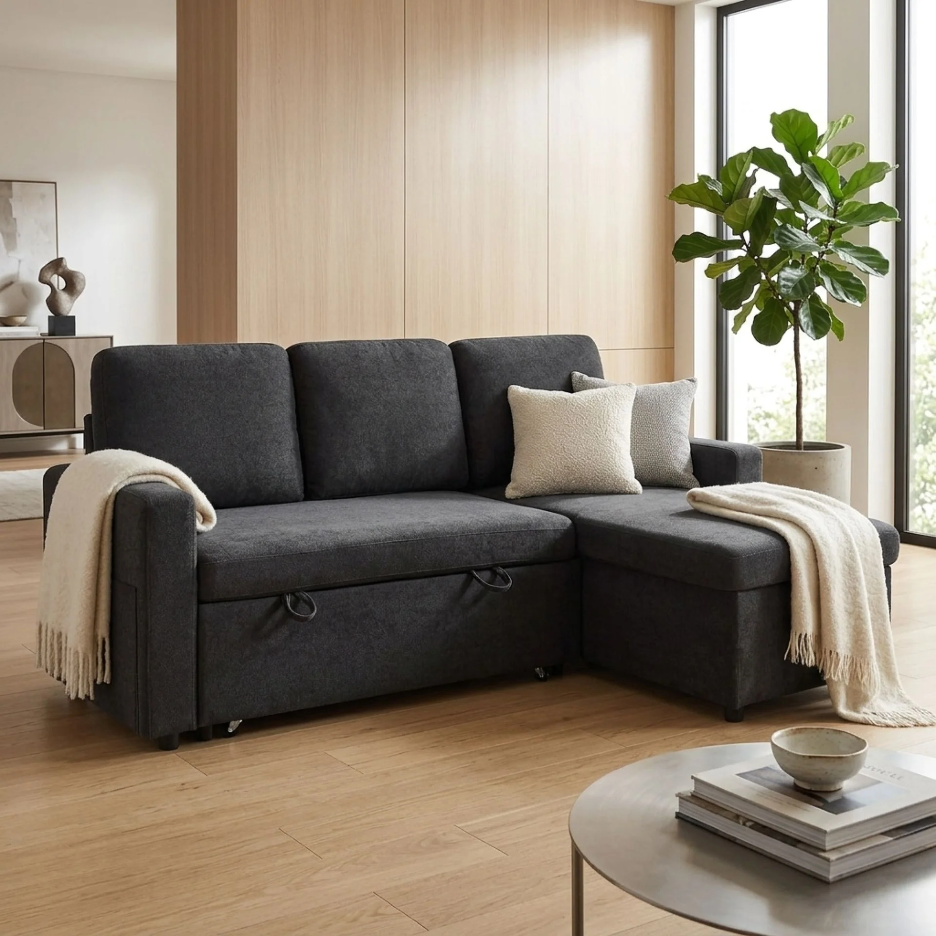 Amy 3 Seater Sofa Bed with Storage - Black - Image 4