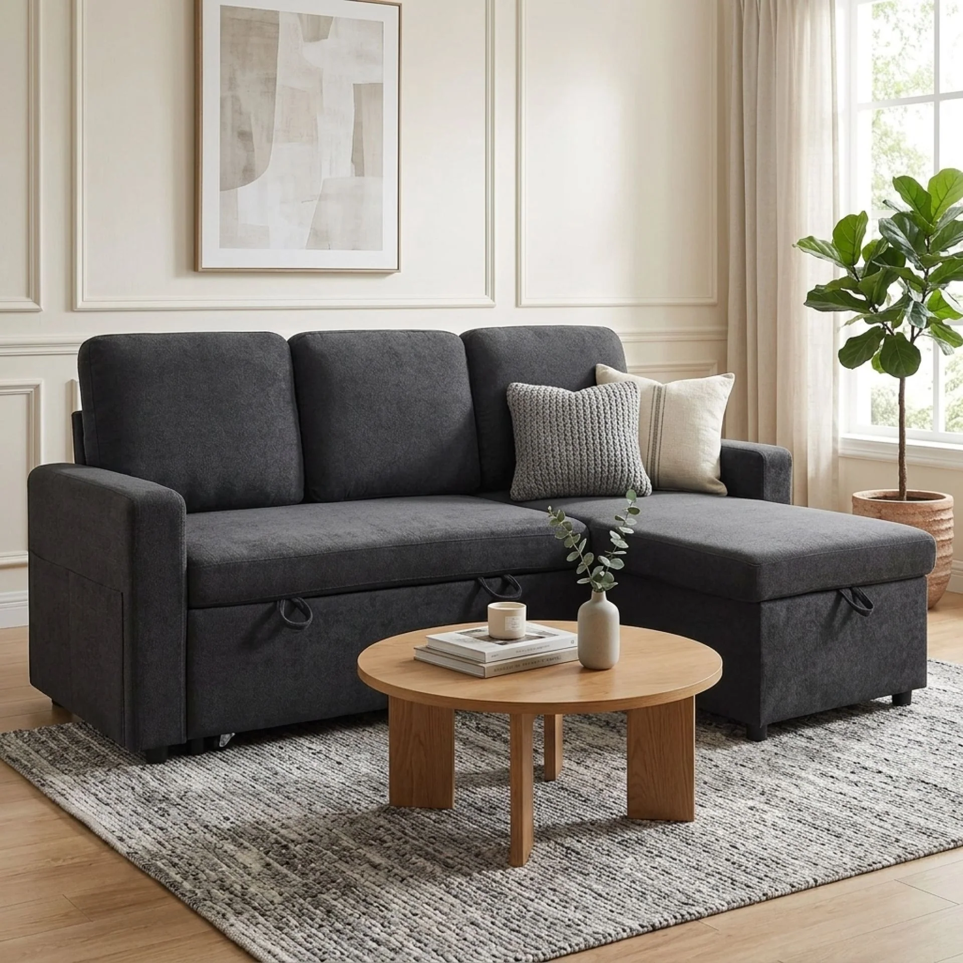 Amy 3 Seater Sofa Bed with Storage - Black - Image 5