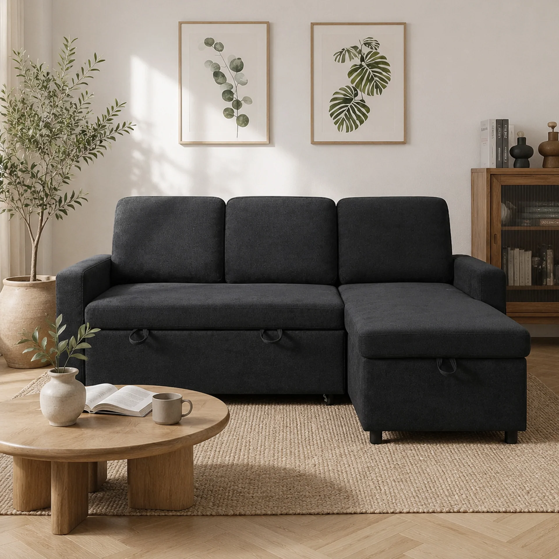 Amy 3 Seater Sofa Bed with Storage - Black - Image 6
