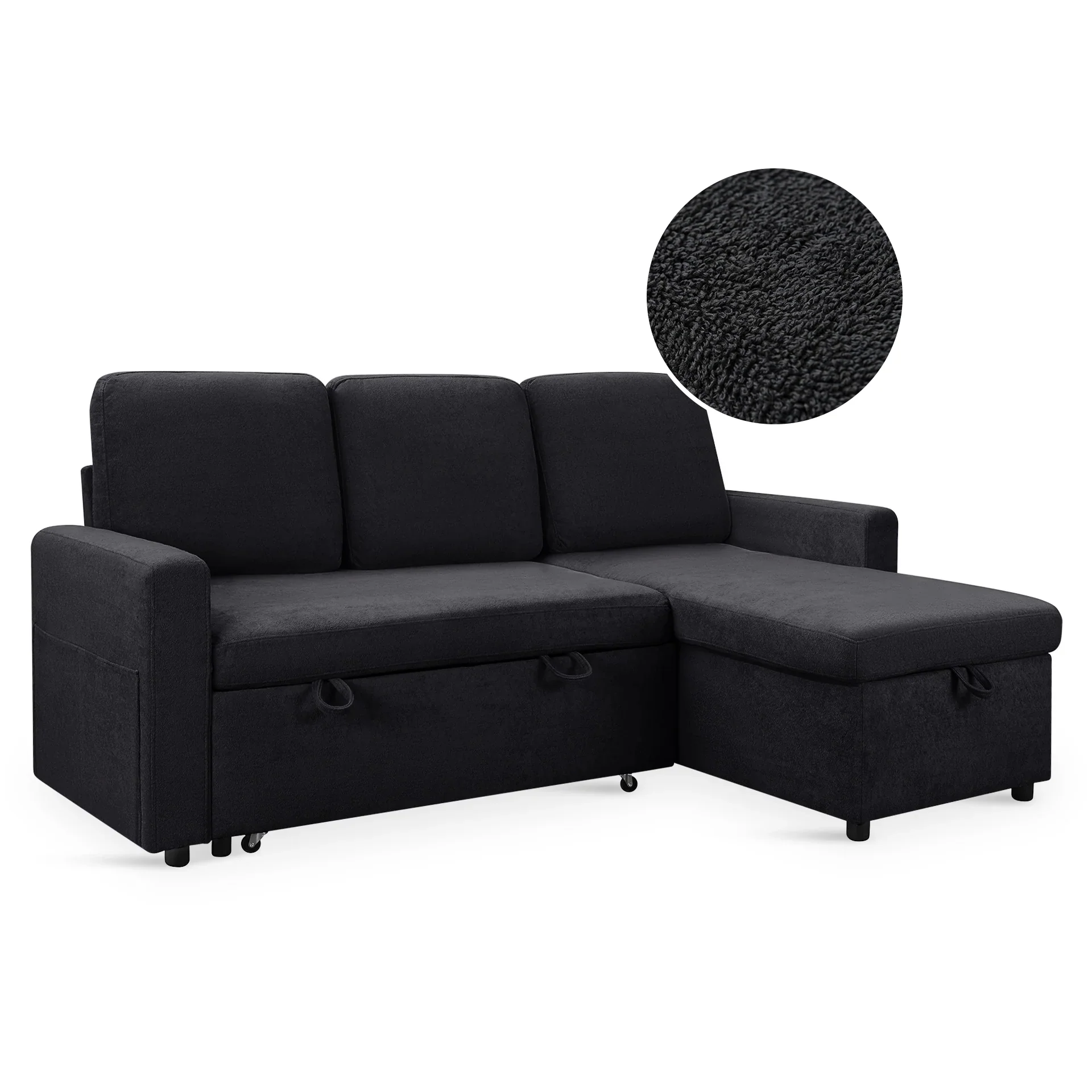 Amy 3 Seater Sofa Bed with Storage - Black - Image 9