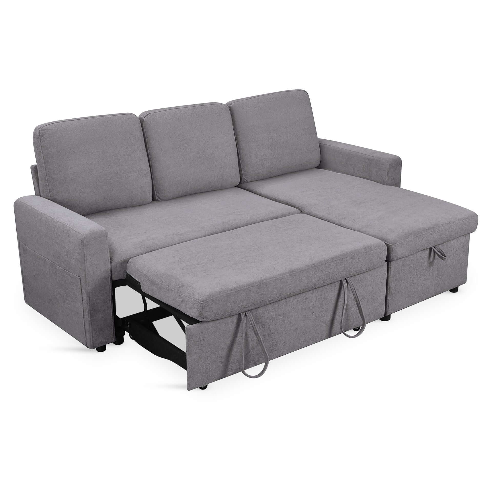Amy 3 Seater Sofa Bed with Storage - Light Grey - Image 9