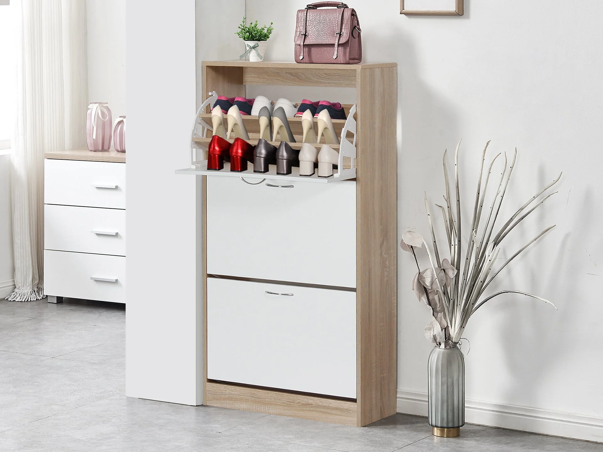 ANAU 3 Drawer Shoe Cabinet Storage - OAK - Image 10