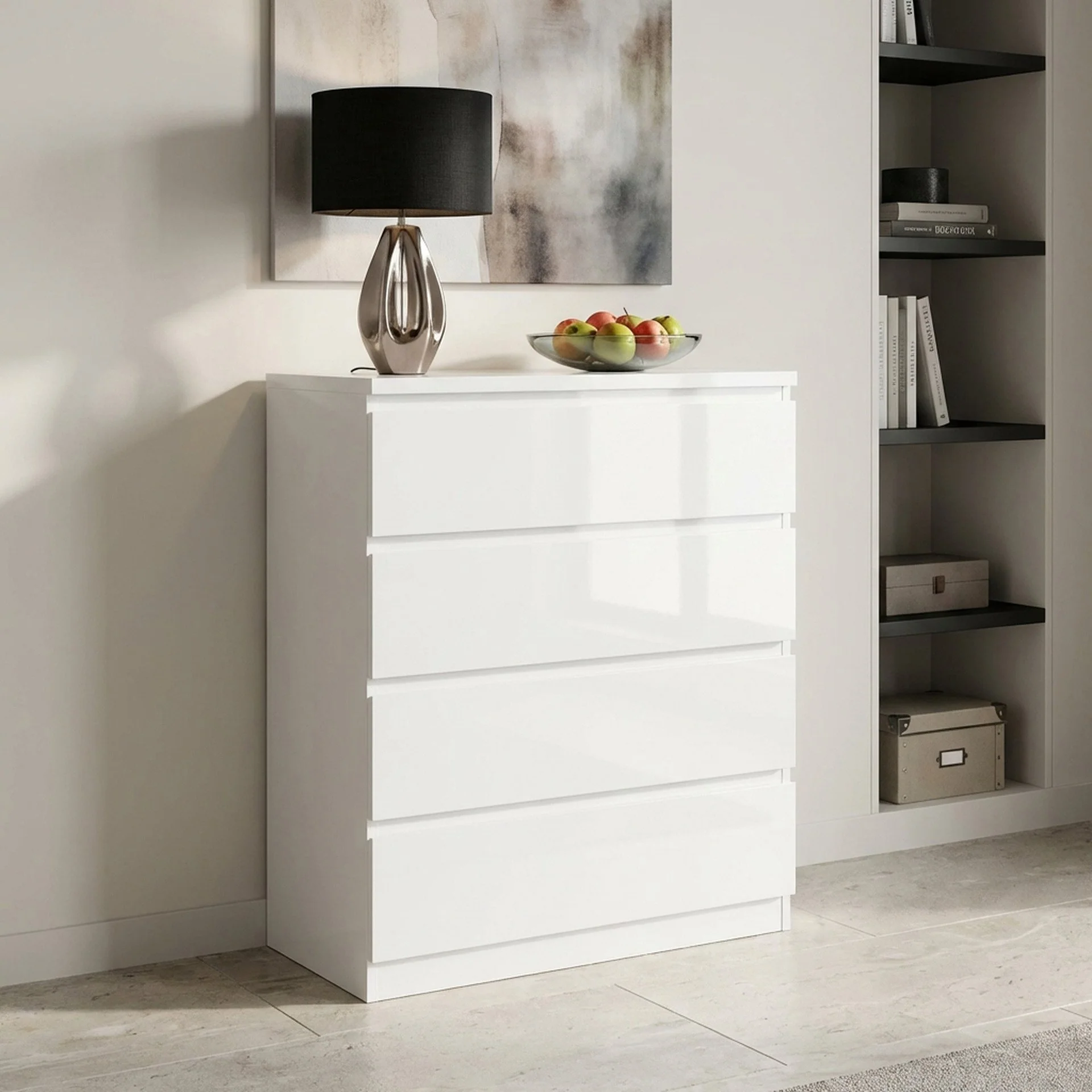 Angeles High Gloss 4 Drawer Tallboy - White