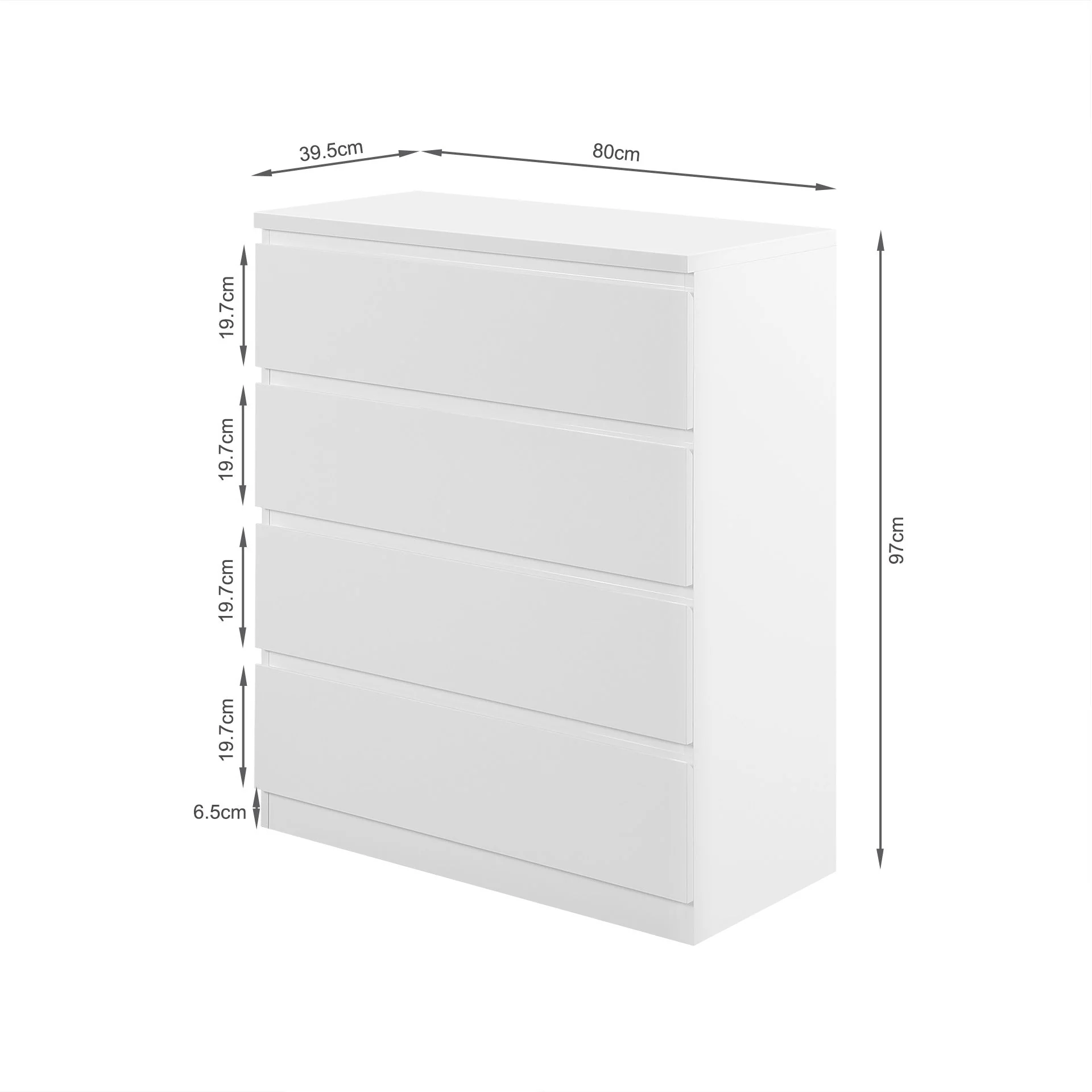 Angeles High Gloss 4 Drawer Tallboy - White - Image 10