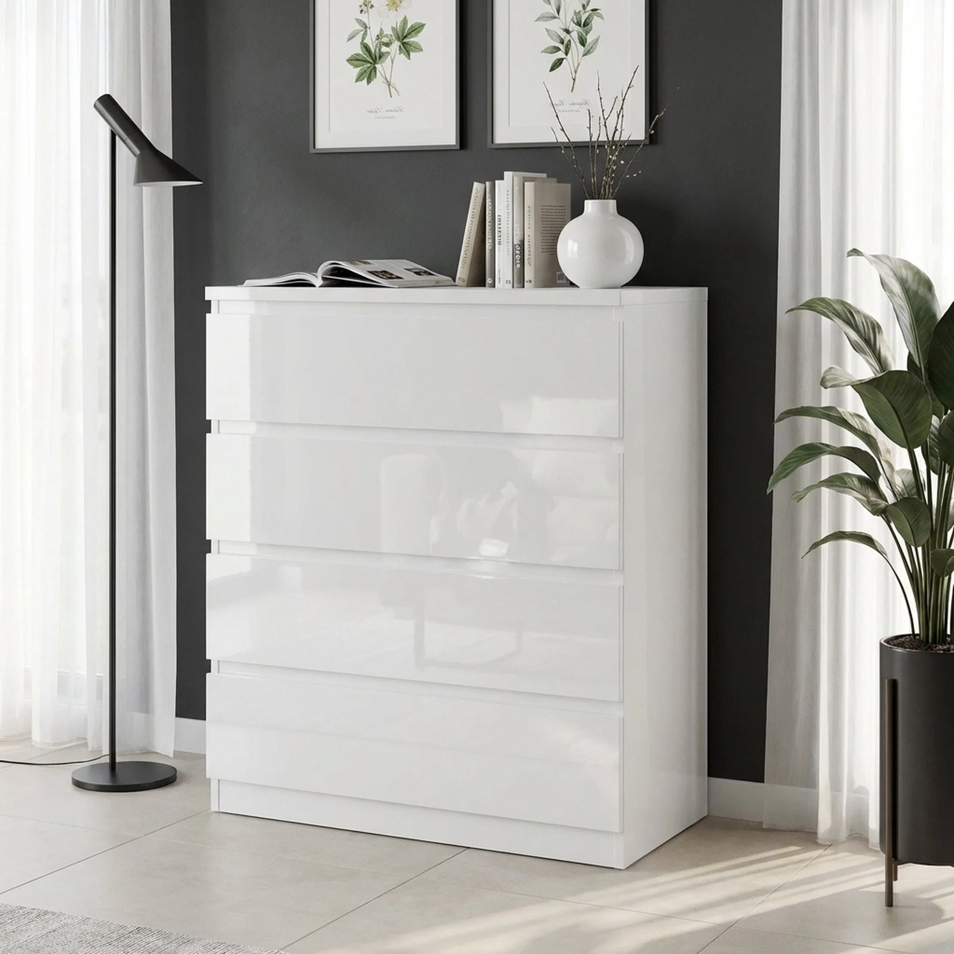 Angeles High Gloss 4 Drawer Tallboy - White - Image 3