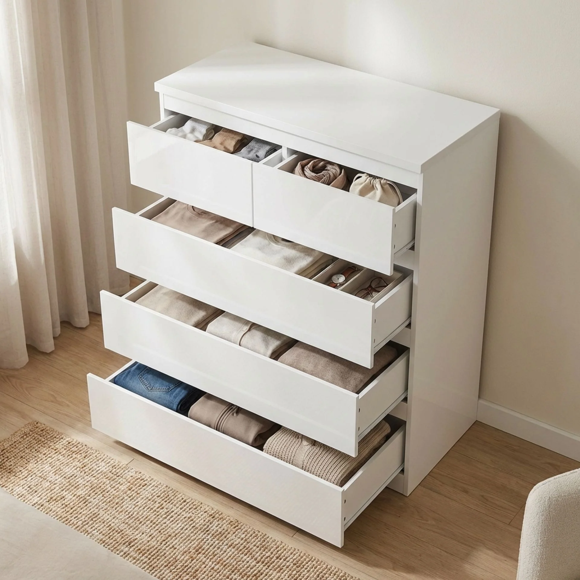Angeles High Gloss 5 Drawer Tallboy - White - Image 2