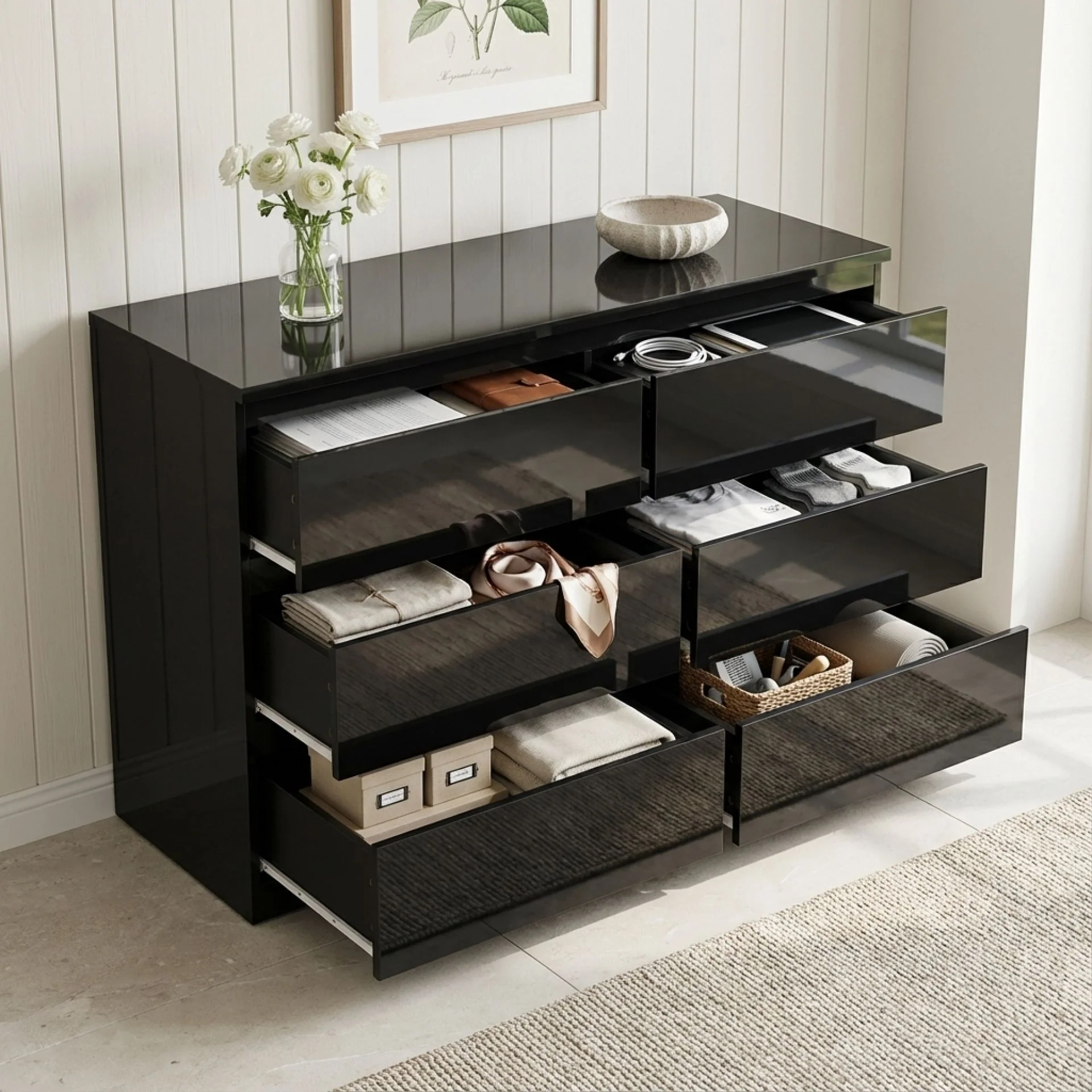 Angeles High Gloss 6 Drawer Lowboy - Black - Image 2