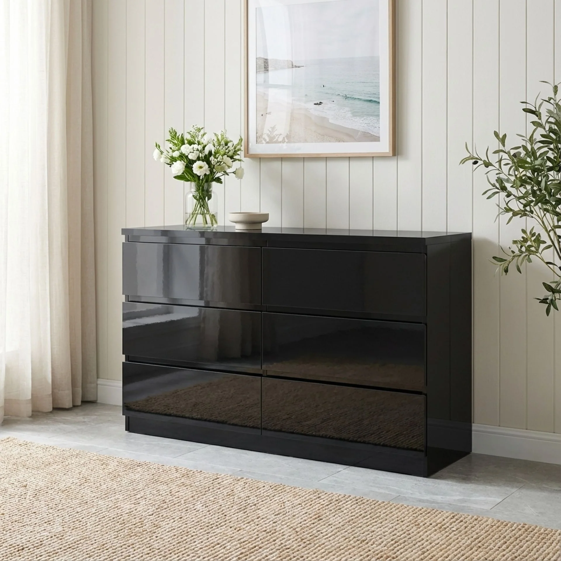 Angeles High Gloss 6 Drawer Lowboy - Black - Image 3