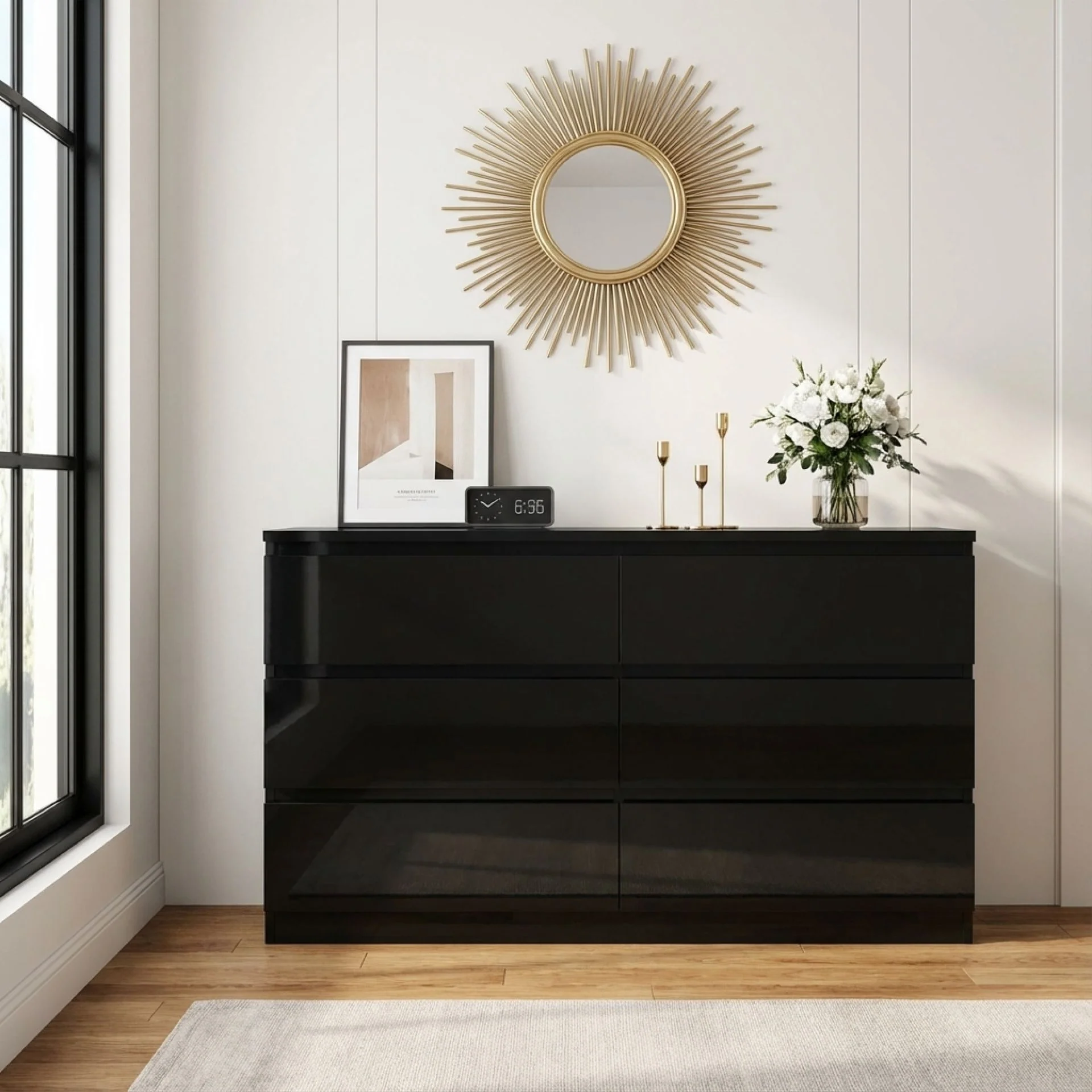 Angeles High Gloss 6 Drawer Lowboy - Black - Image 6