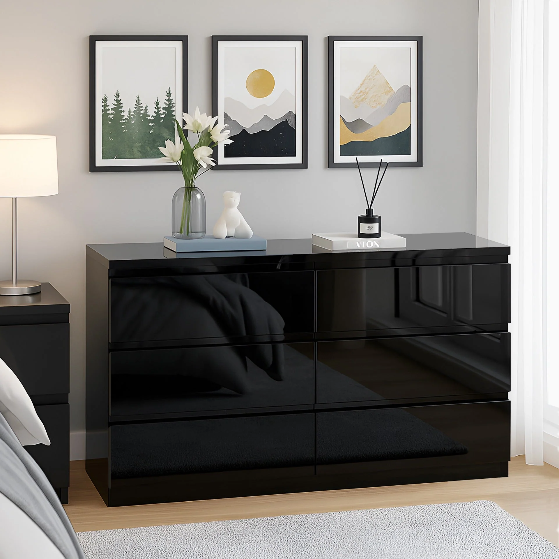 Angeles High Gloss 6 Drawer Lowboy - Black - Image 7
