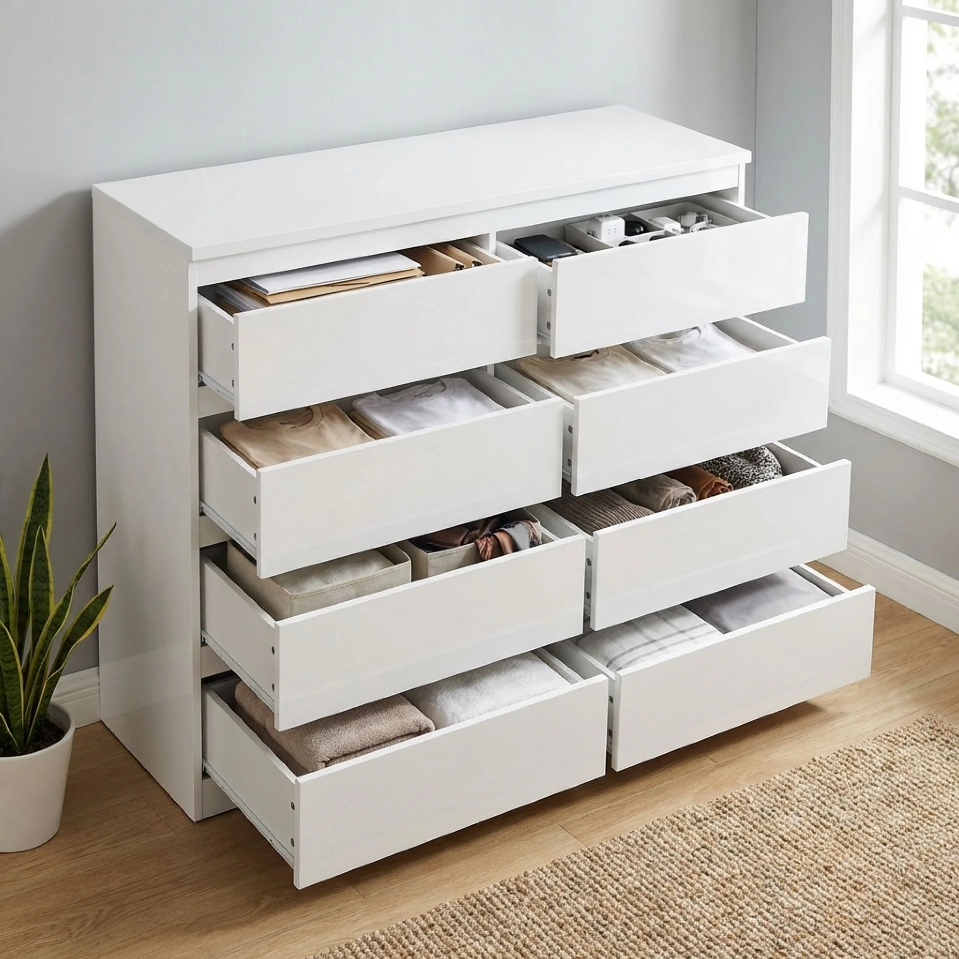 Angeles High Gloss 8 Drawer Lowboy - White - Image 2