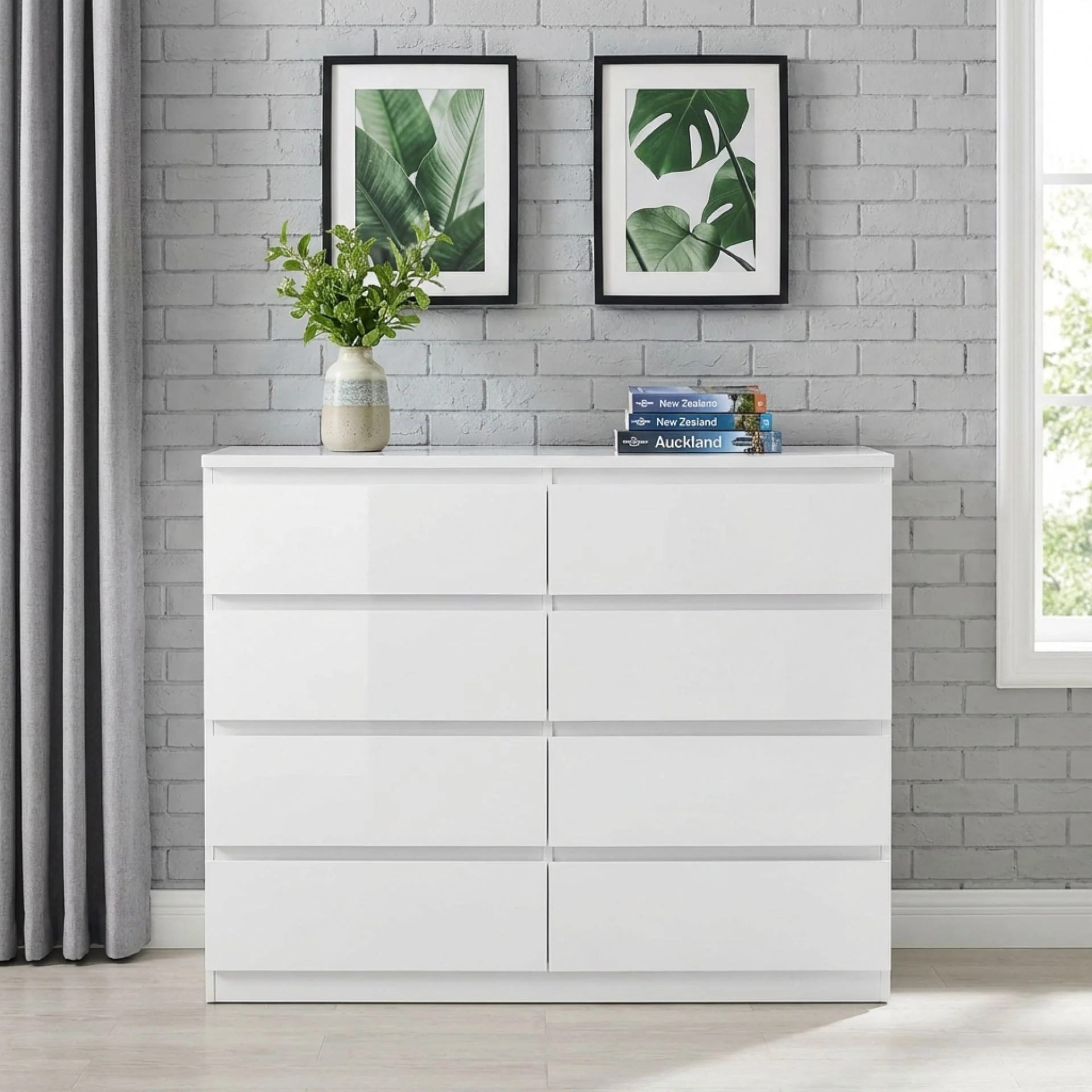 Angeles High Gloss 8 Drawer Lowboy - White - Image 5