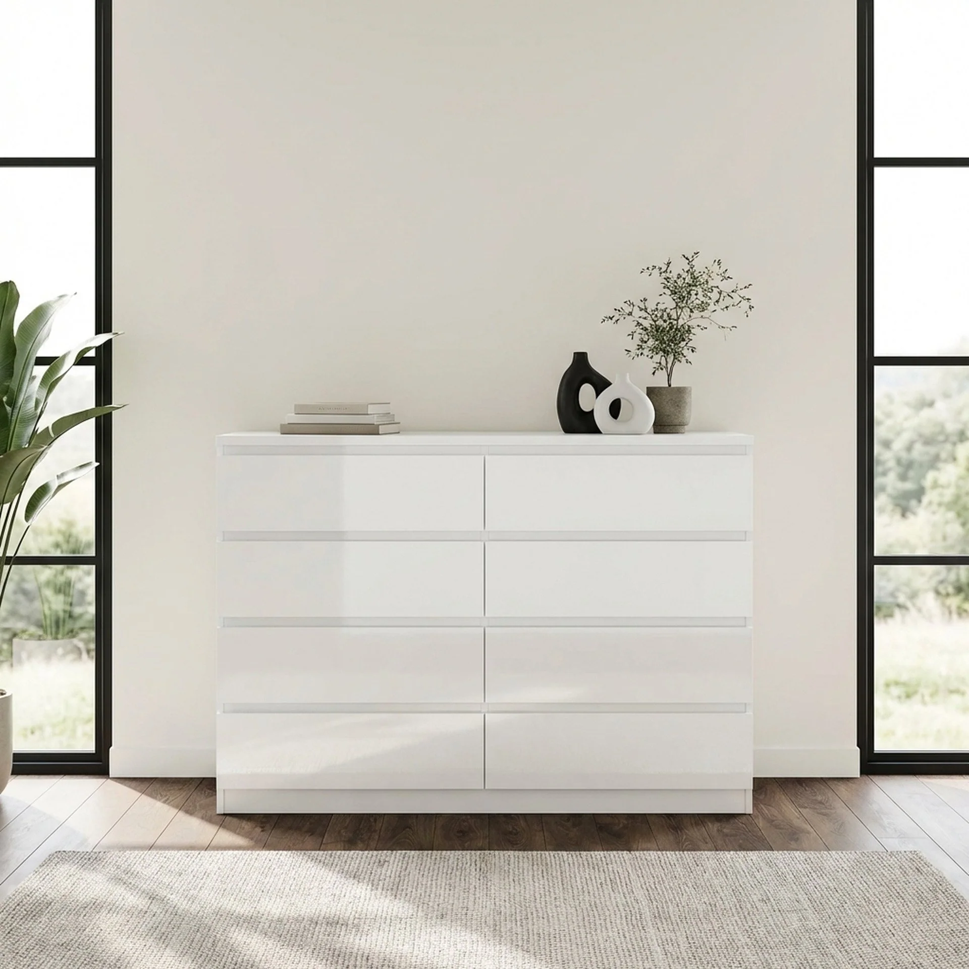 Angeles High Gloss 8 Drawer Lowboy - White - Image 7