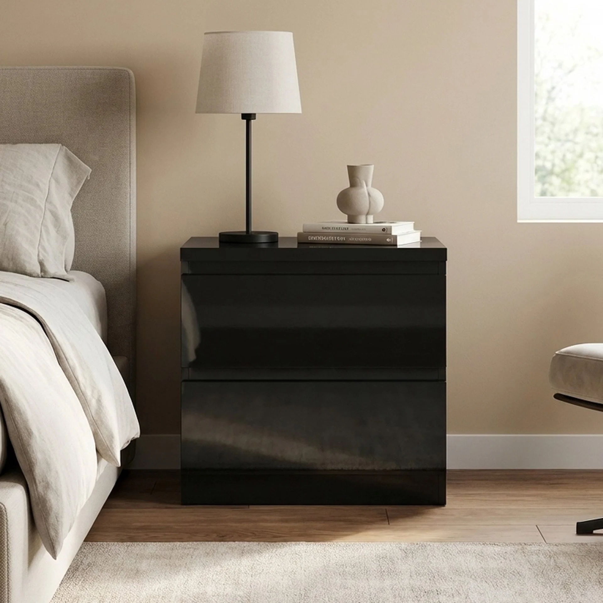 Angeles High Gloss Bedside Table - Black - Image 3