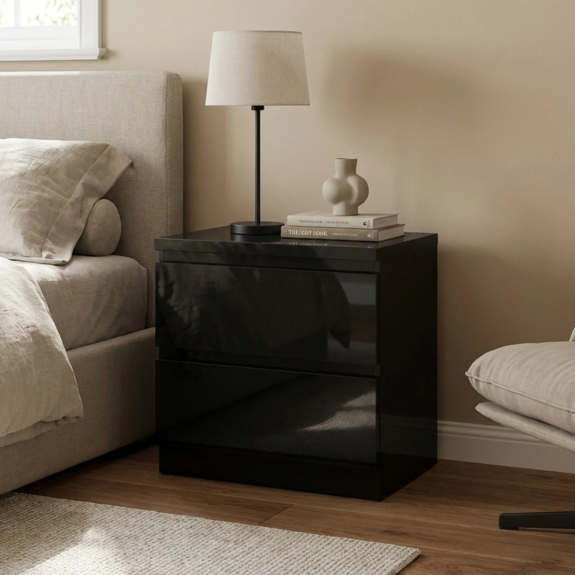 Angeles High Gloss Bedside Table - Black - Image 4