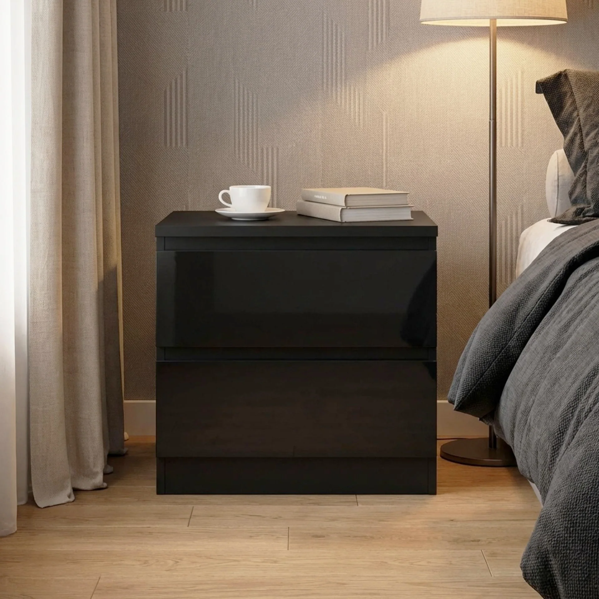 Angeles High Gloss Bedside Table - Black - Image 5