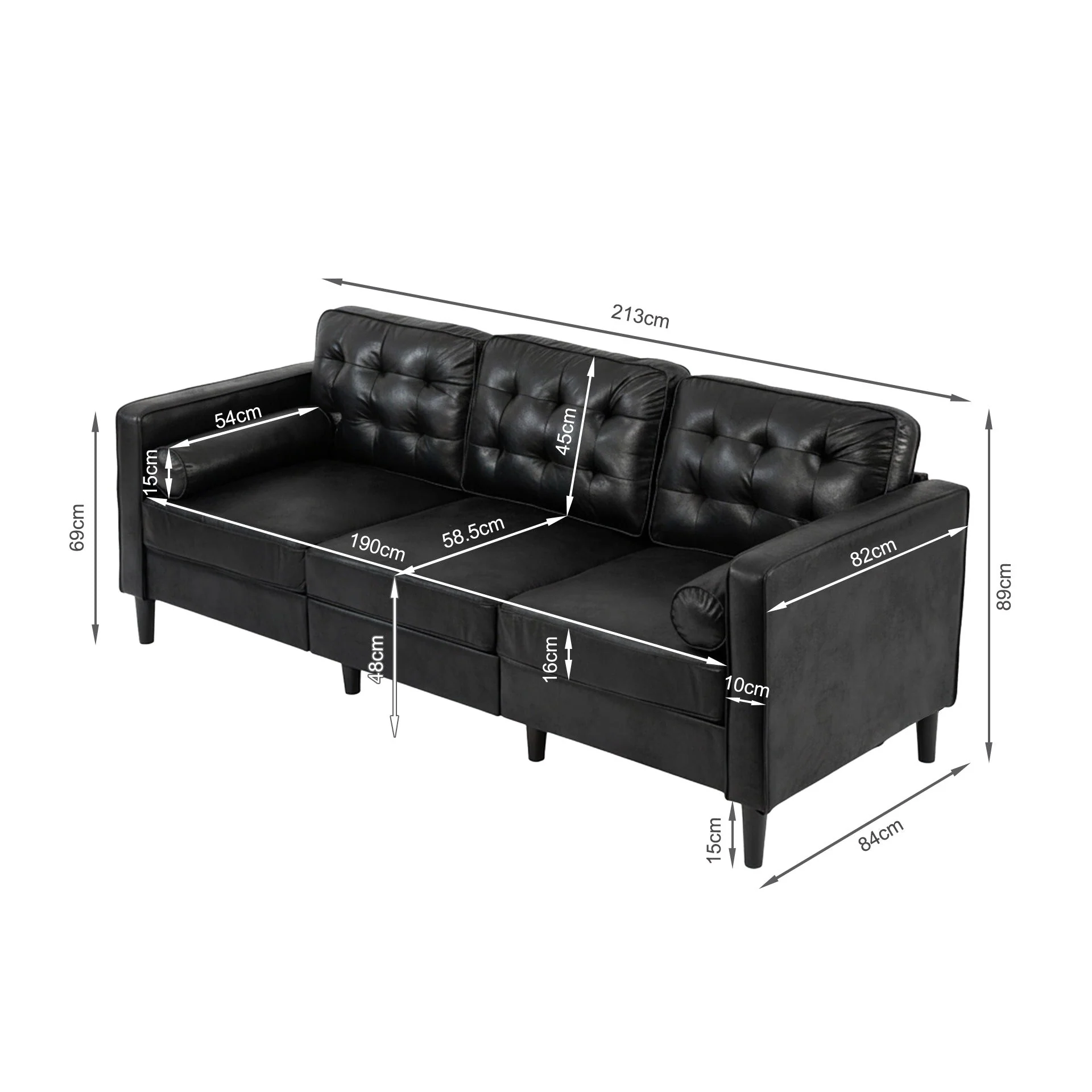 Apex 3 Seater Sofa - Black - Image 13