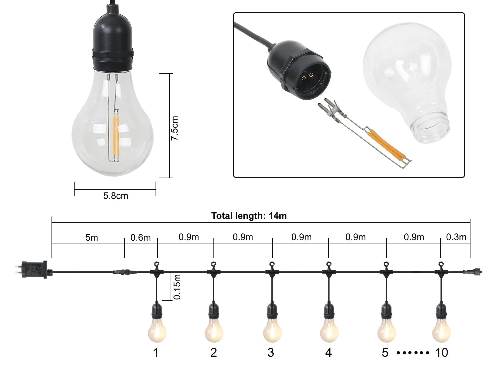 Arbitrary 10 LED Festoon Lights String Lights 14m - Image 7