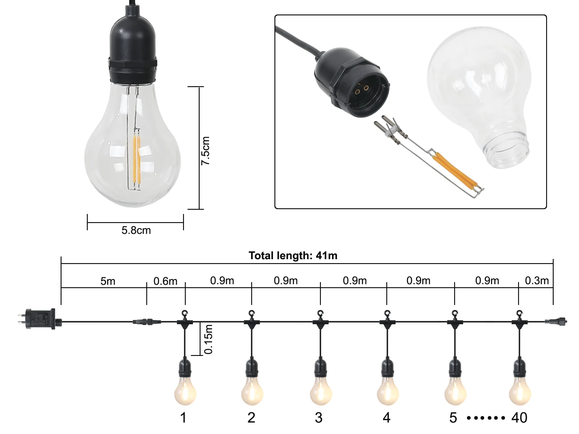 Arbitrary 40 LED Festoon Lights String Lights 41M - Image 6