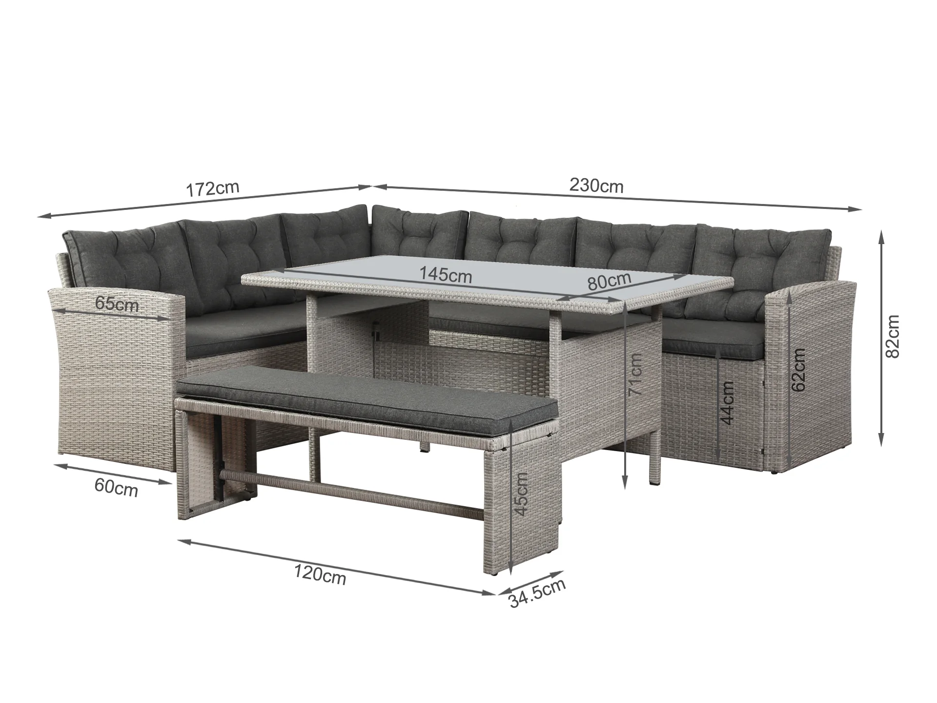 ARIZONA Outdoor Rattan Corner Dining Set 4PCS - Grey - Image 5