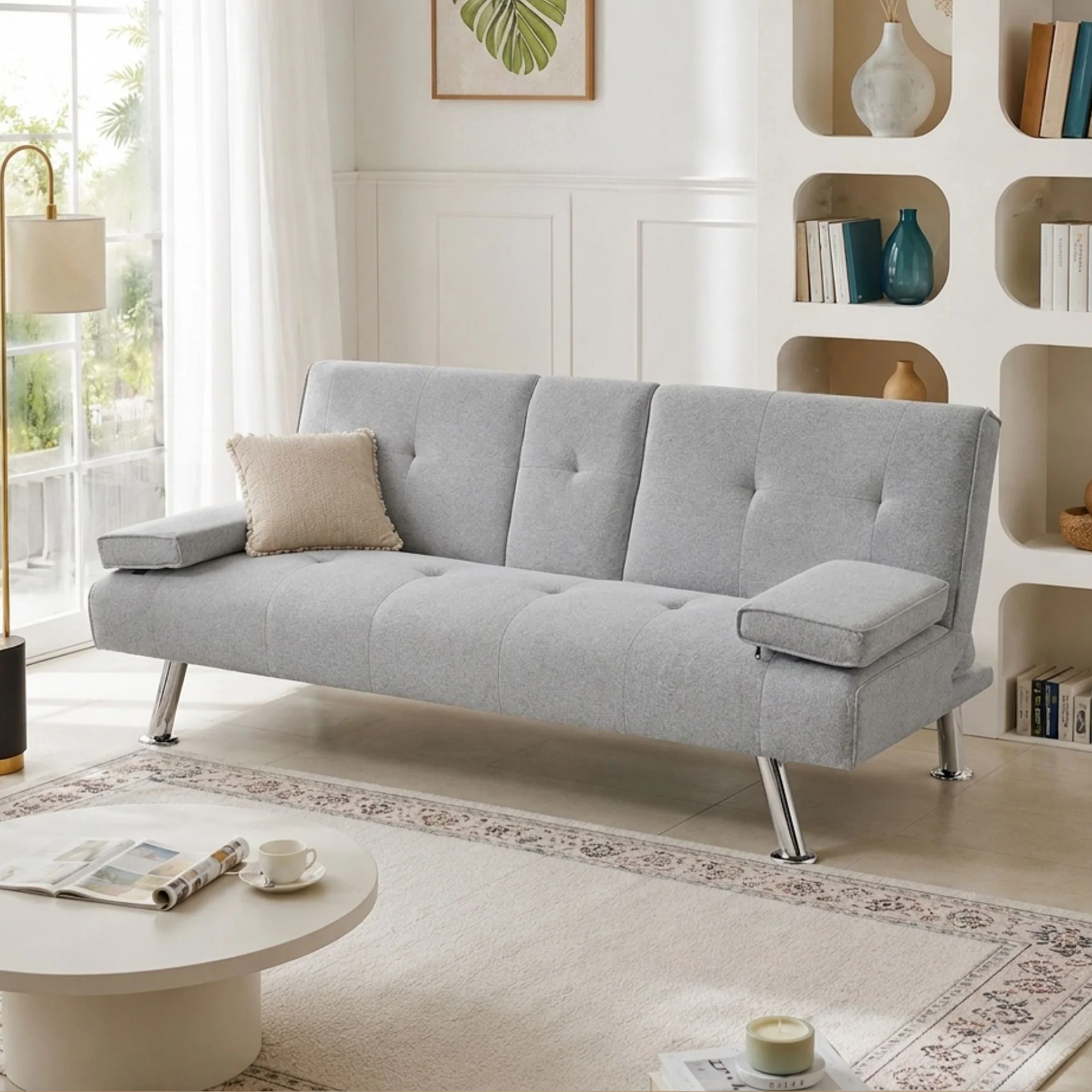 Arleth 3 Seater Sofa Bed - Light Grey - Image 3