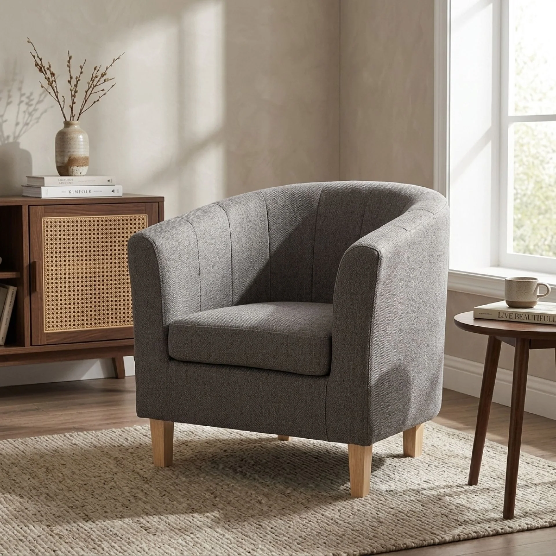 Ash High-Back Linen Armchair - Dark Grey - Image 3