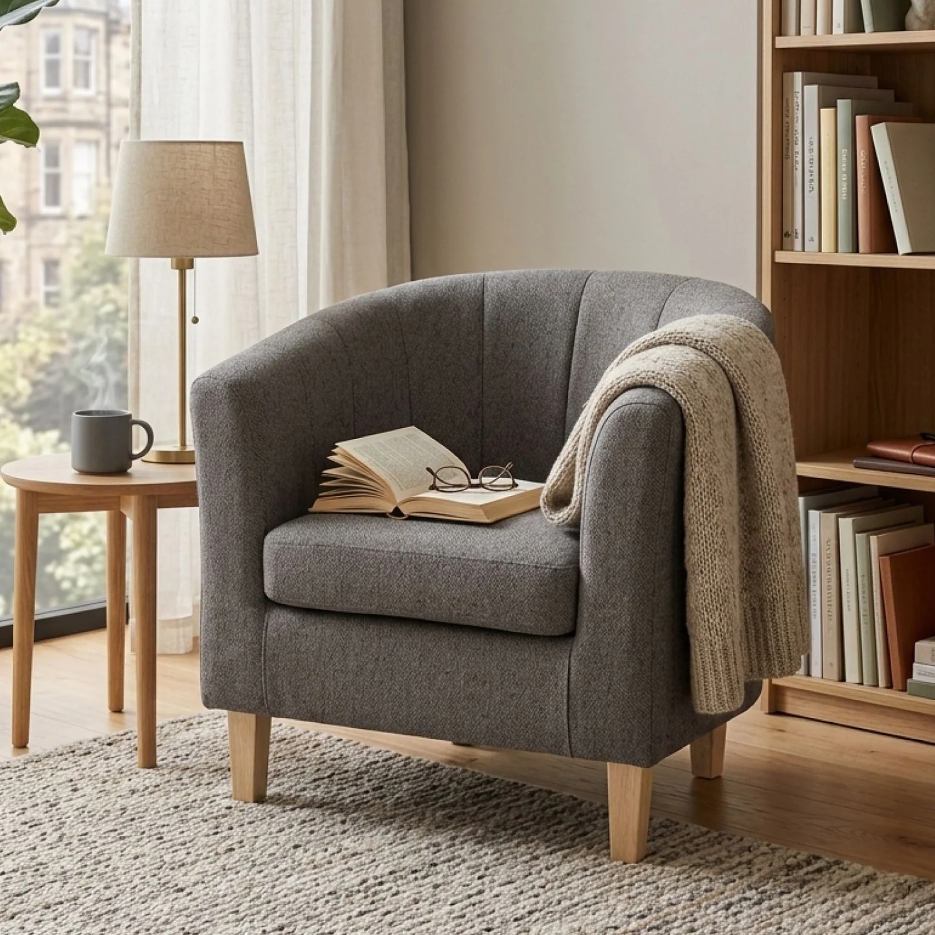 Ash High-Back Linen Armchair - Dark Grey - Image 4