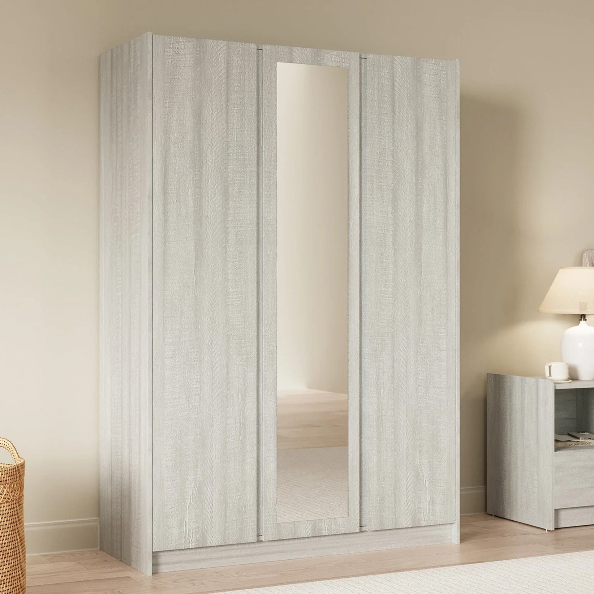Ashton 3 Door Wardrobe with Mirror - Grey Oak