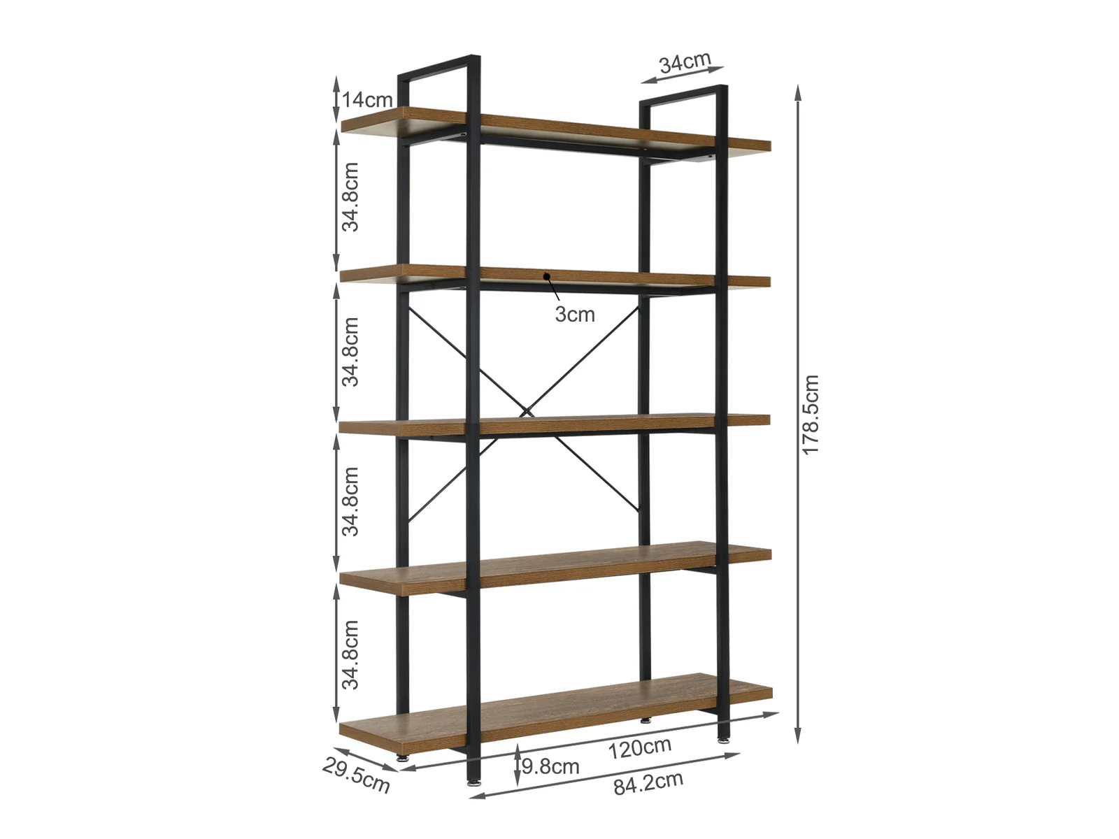 ASSAL 5 Tier Bookshelf - OAK - Image 9