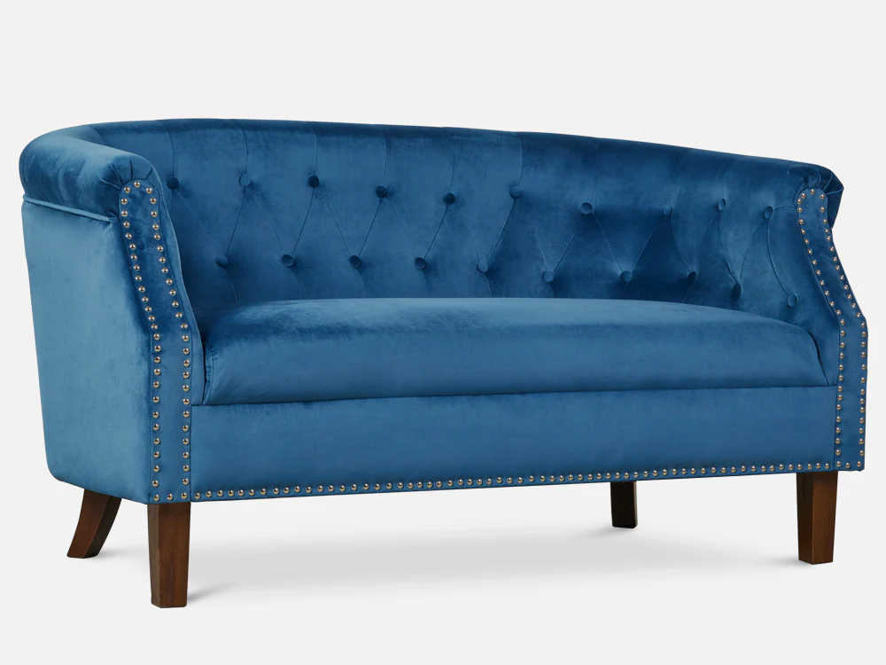 ASTANA 2 Seater Velvet Sofa - BLUE - Image 3